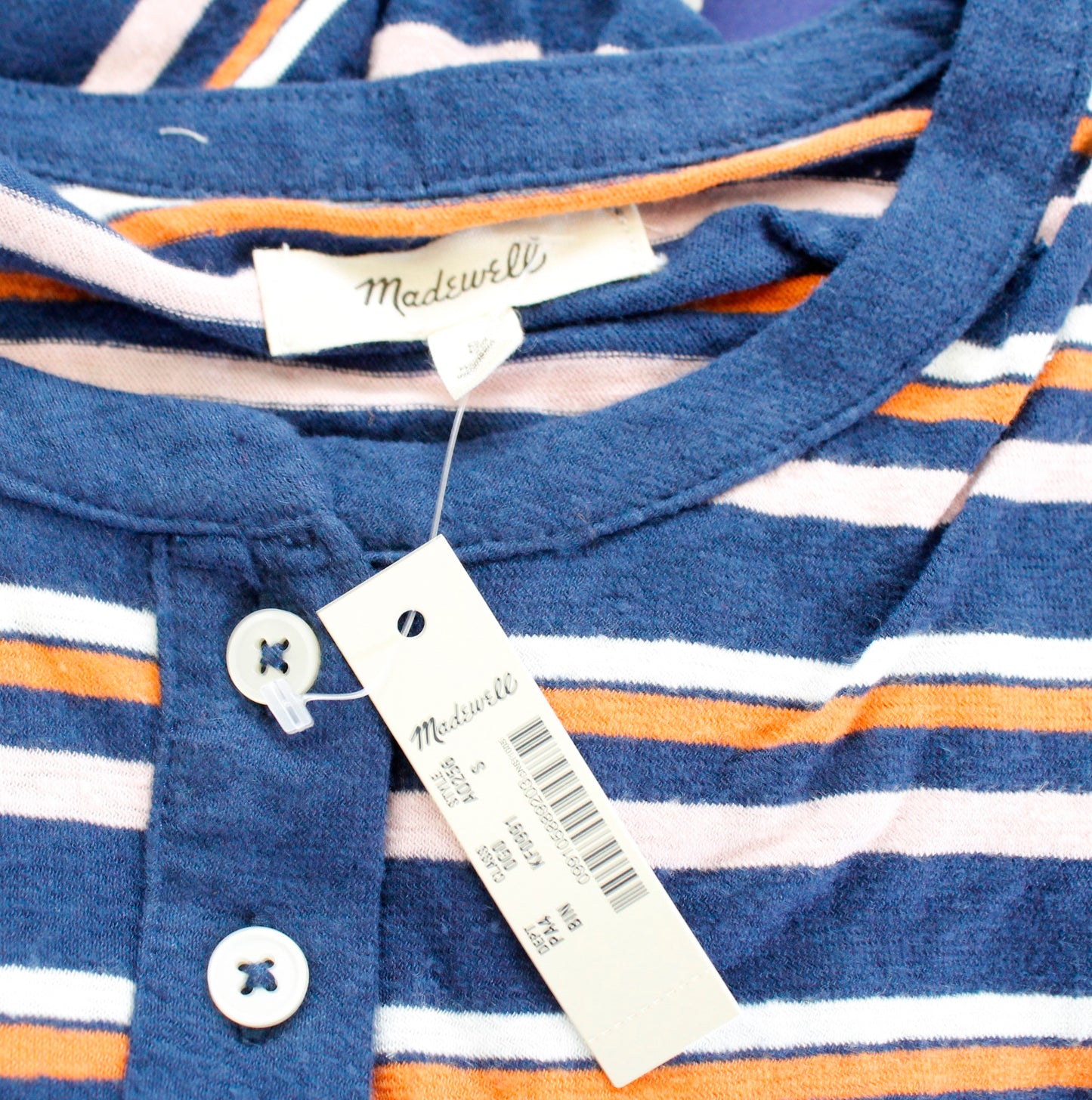 NWT Madewell Striped Henley Tee T-Shirt Dress Sz S Hemp Blend Blue Short Sleeve