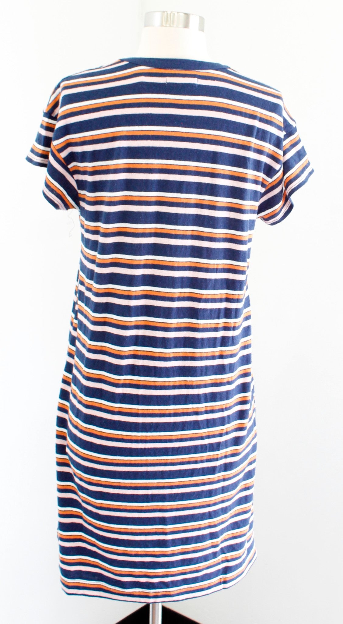 NWT Madewell Striped Henley Tee T-Shirt Dress Sz S Hemp Blend Blue Short Sleeve