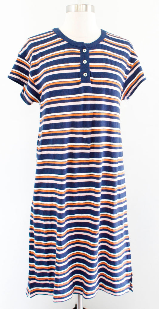 NWT Madewell Striped Henley Tee T-Shirt Dress Sz S Hemp Blend Blue Short Sleeve