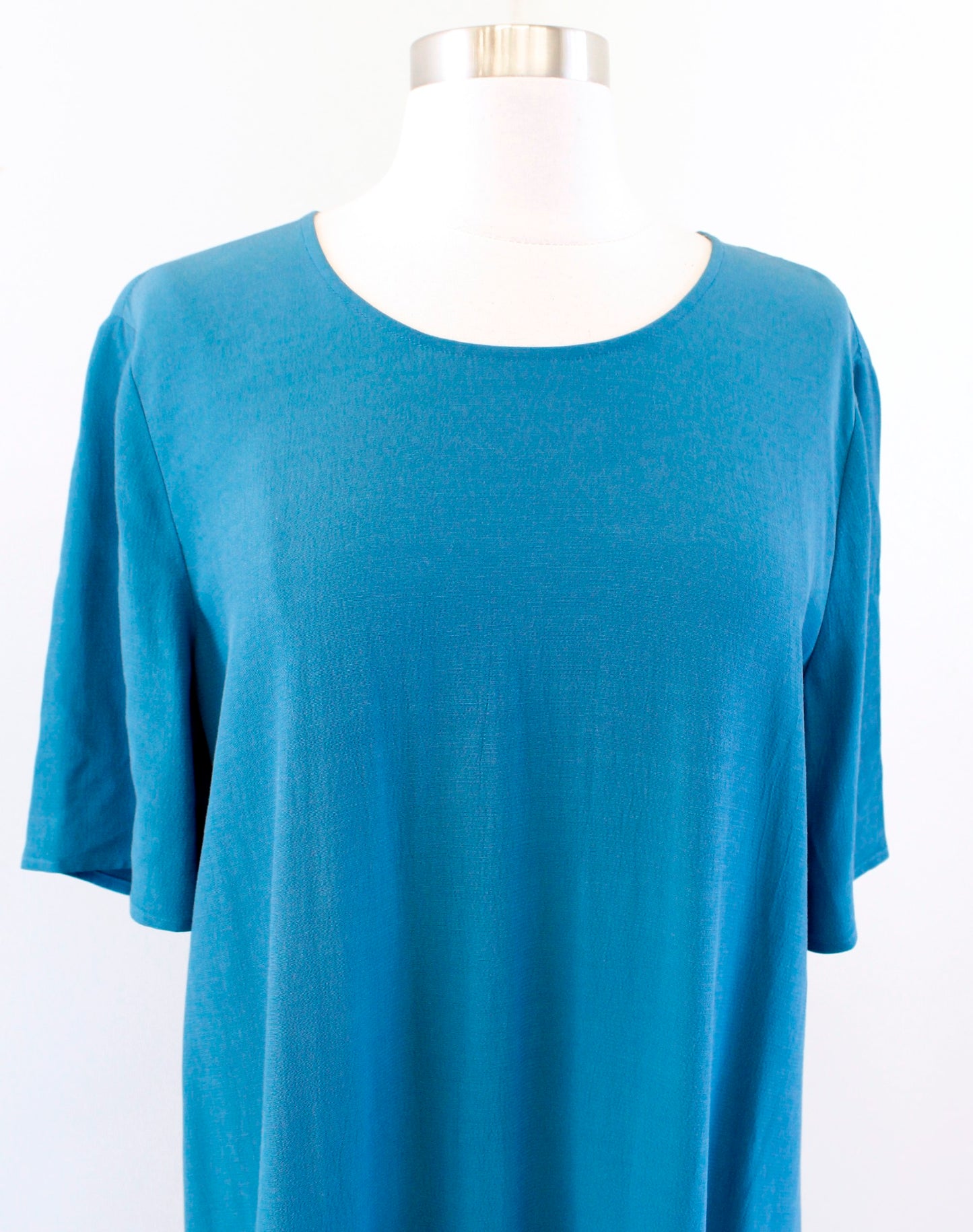 Eileen Fisher Teal Blue Short Sleeve Tencel Viscose Shift Dress Size S Solid