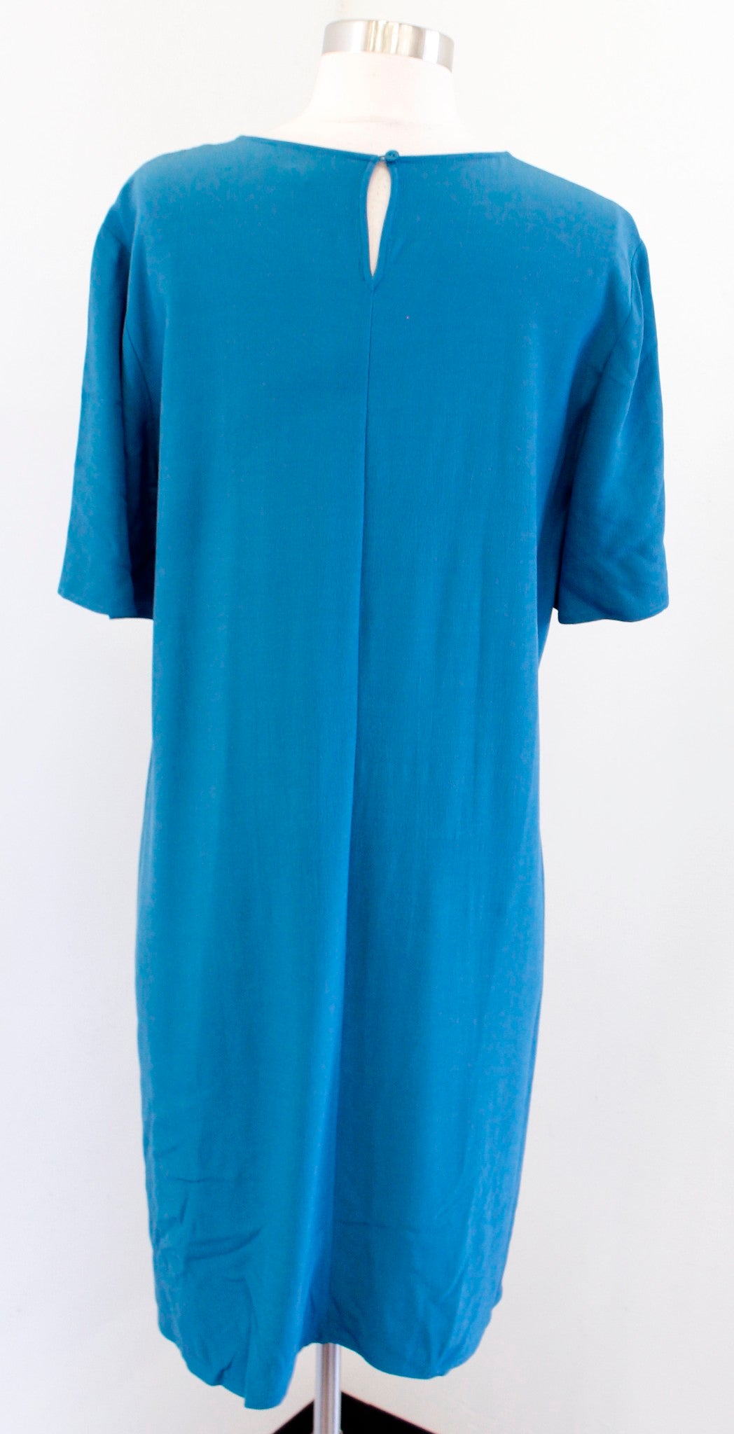 Eileen Fisher Teal Blue Short Sleeve Tencel Viscose Shift Dress Size S Solid