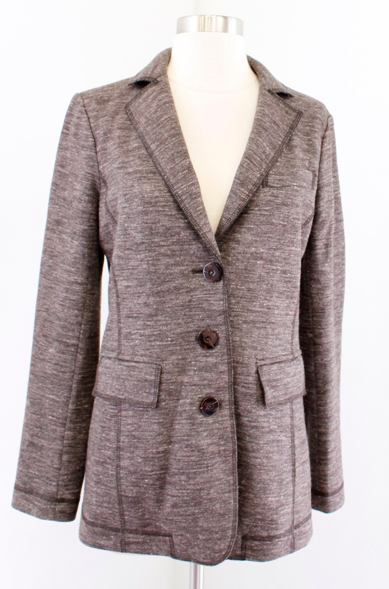 Worth New York Brown Heather Sweater Knit Blazer Jacket Size 2 Wool Hemp Blend