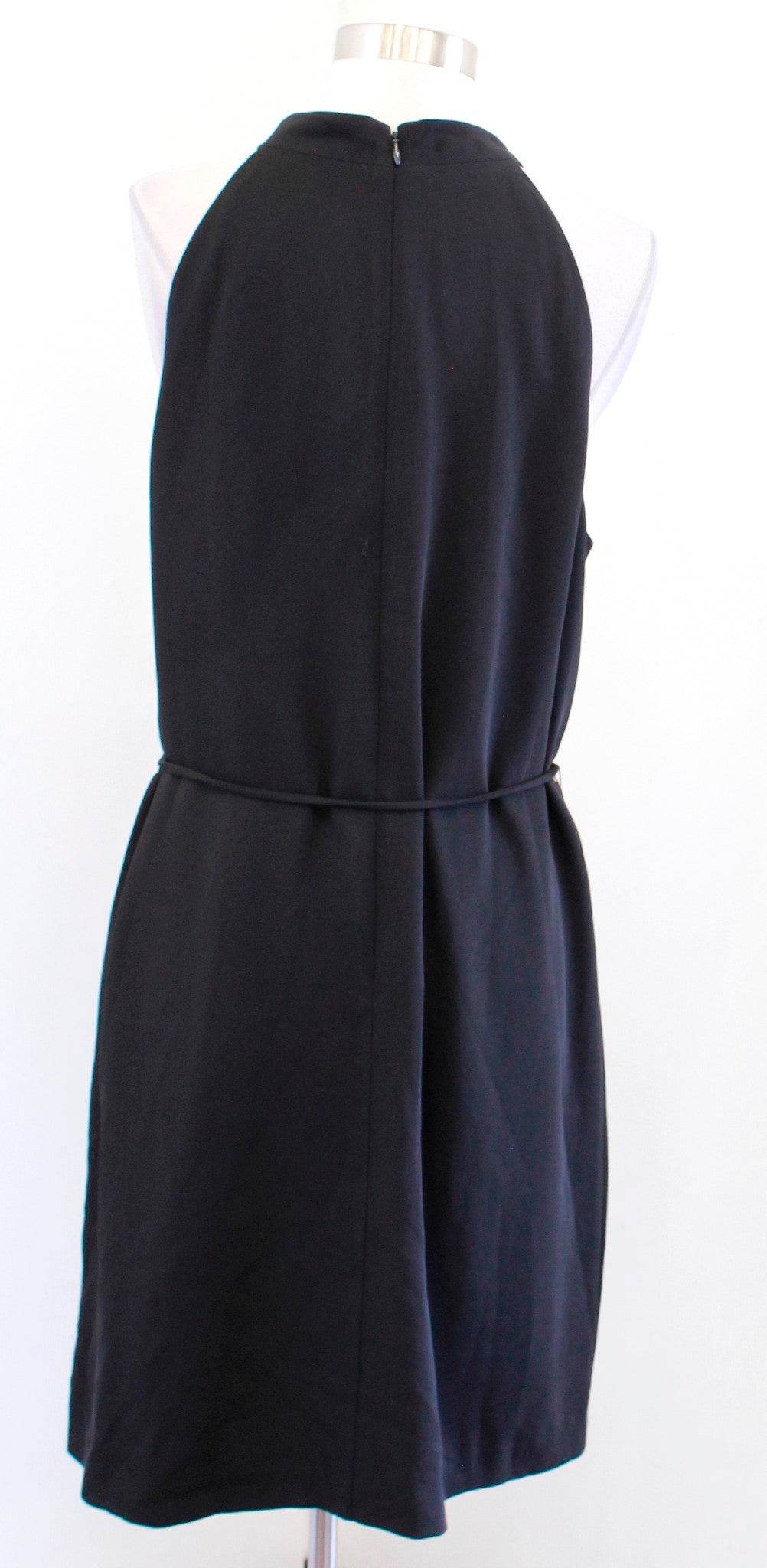 White House Black Market Solid Black Halter Mock Neck Shift Dress Tie Waist 14