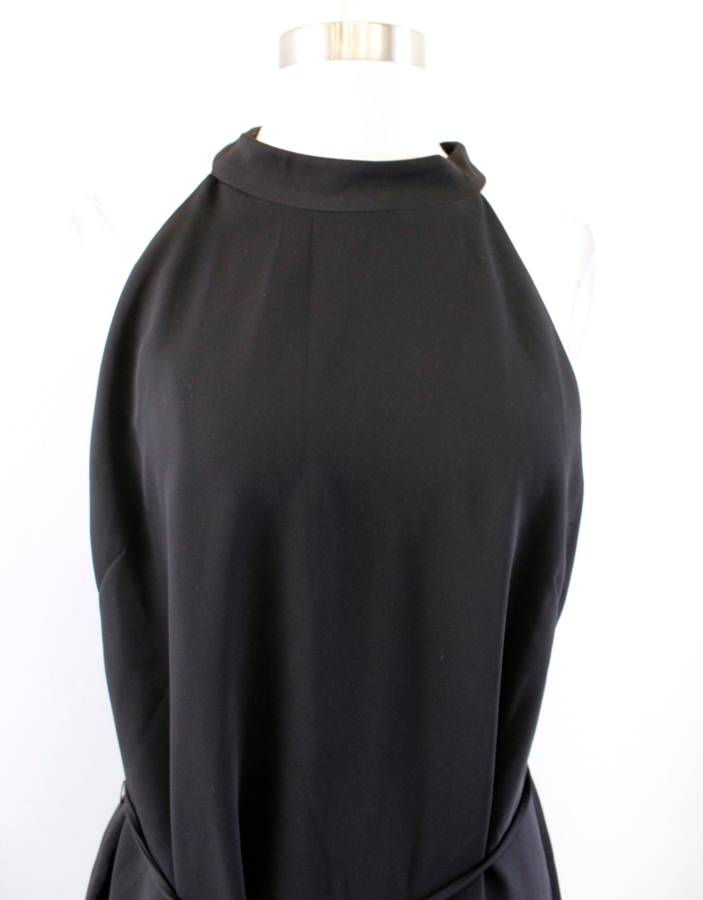 White House Black Market Solid Black Halter Mock Neck Shift Dress Tie Waist 14