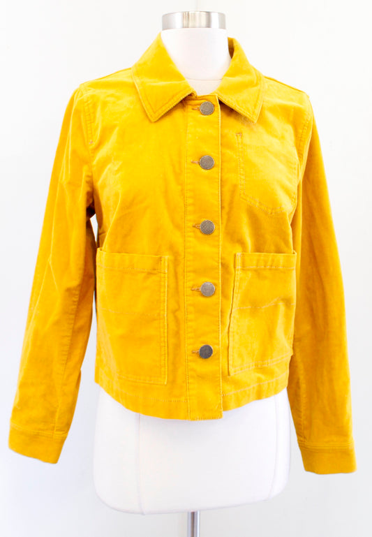 CAbi Womens  Citizen Mustard Yellow Corduroy Trucker Jacket Size S Style 3909