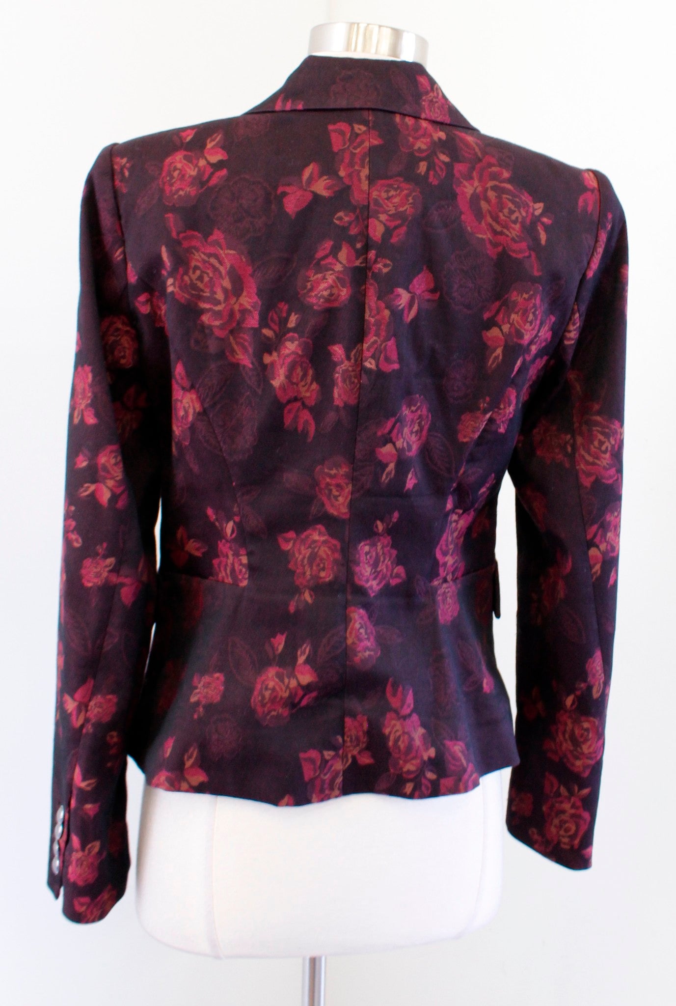 White House Black Market Rose Print Floral Jacquard Blazer Jacket Size 4 Maroon