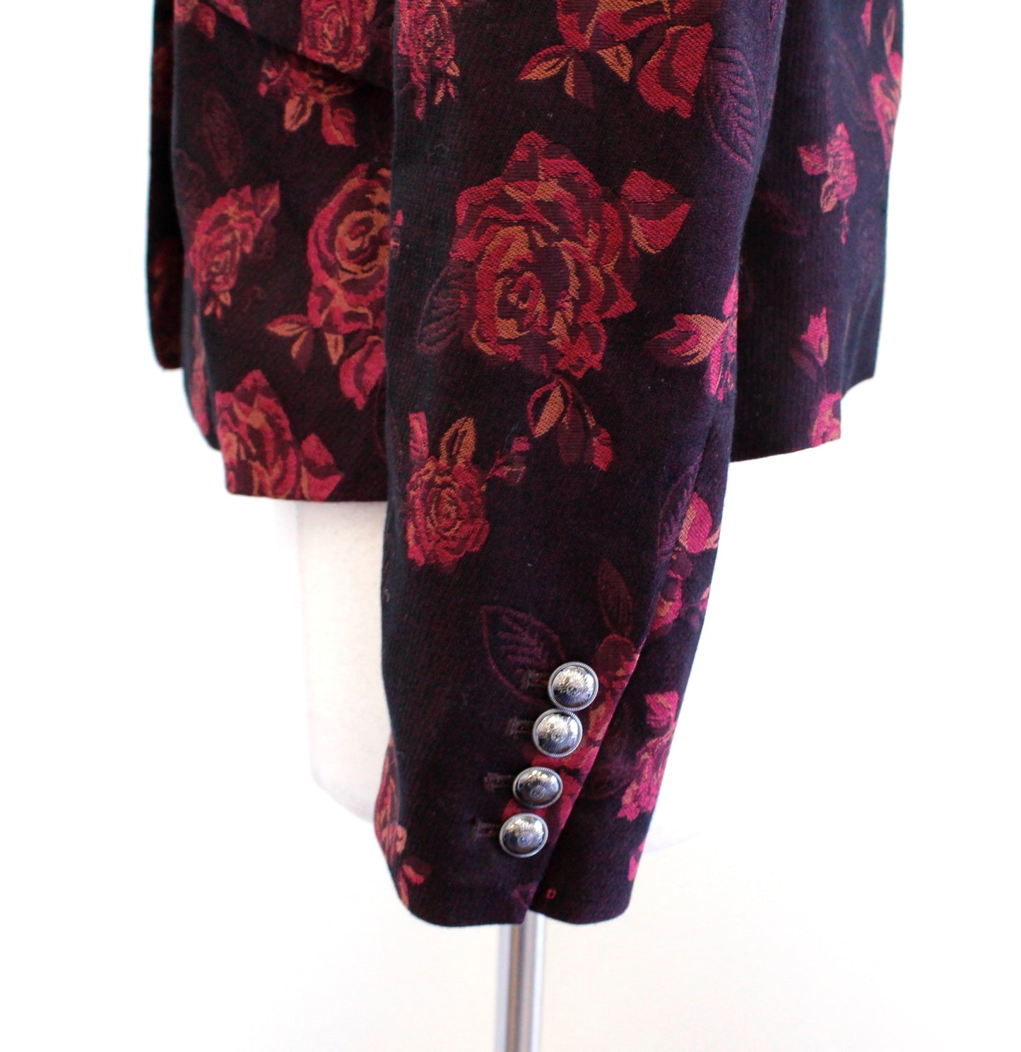 White House Black Market Rose Print Floral Jacquard Blazer Jacket Size 4 Maroon