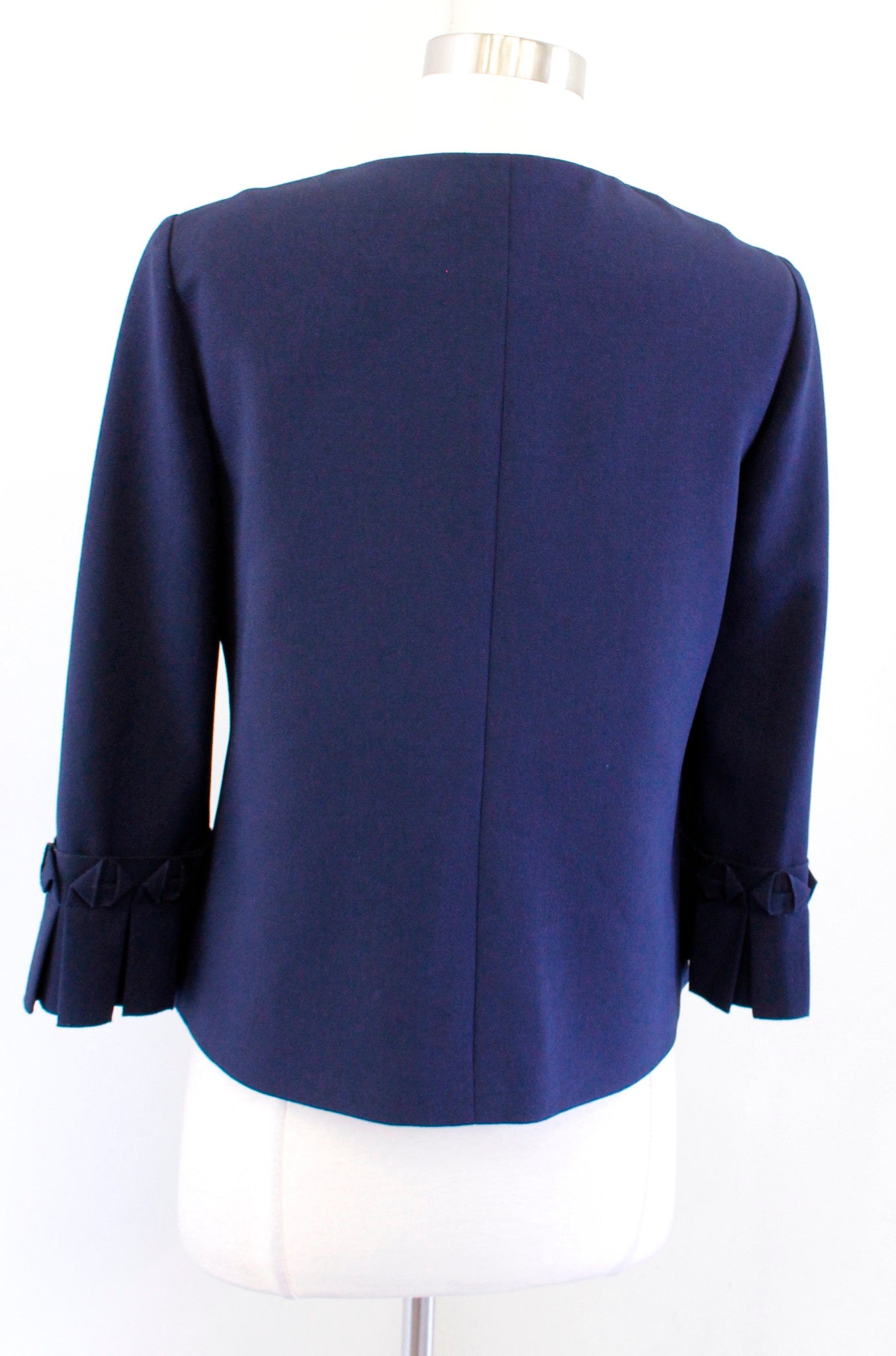 Tahari ASL Levine Navy Blue Beaded Jeweled Blazer Jacket Size 2P Collarless