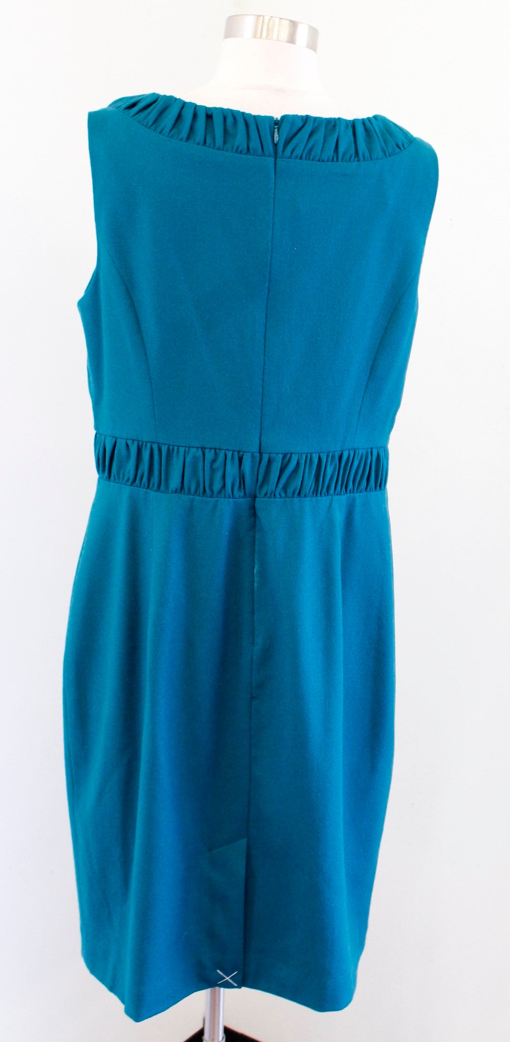 NWT $169 Talbots Teal Blue Green Wool Blend Ruffle Trim Sheath Dress Career 12