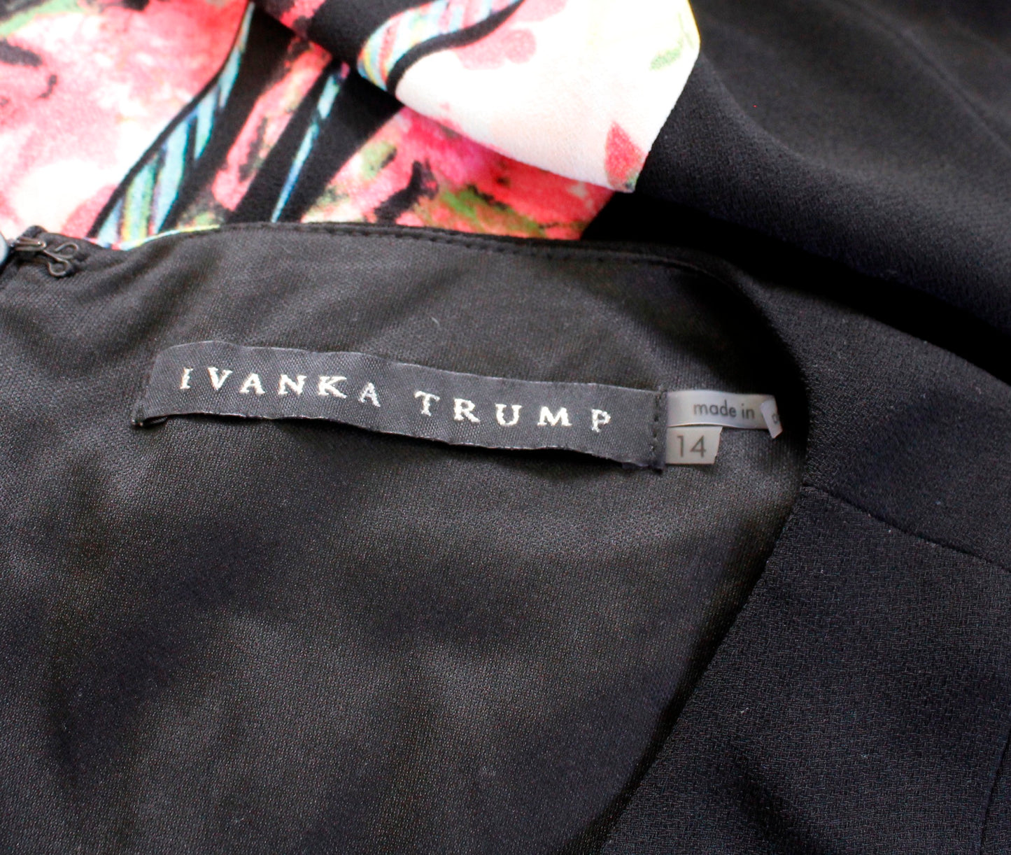 Ivanka Trump Black Colorful Abstract Geometric Floral Print Sheath Dress Size 14