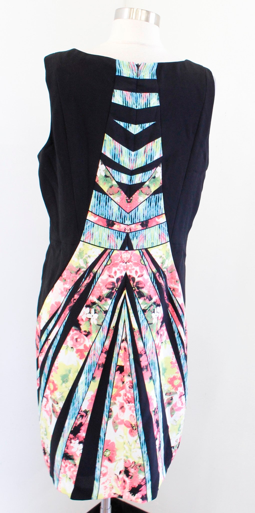 Ivanka Trump Black Colorful Abstract Geometric Floral Print Sheath Dress Size 14