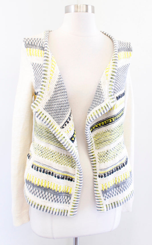Moth Anthropologie Chaux Cream Yellow Gray Metallic Cardigan Sweater Size S