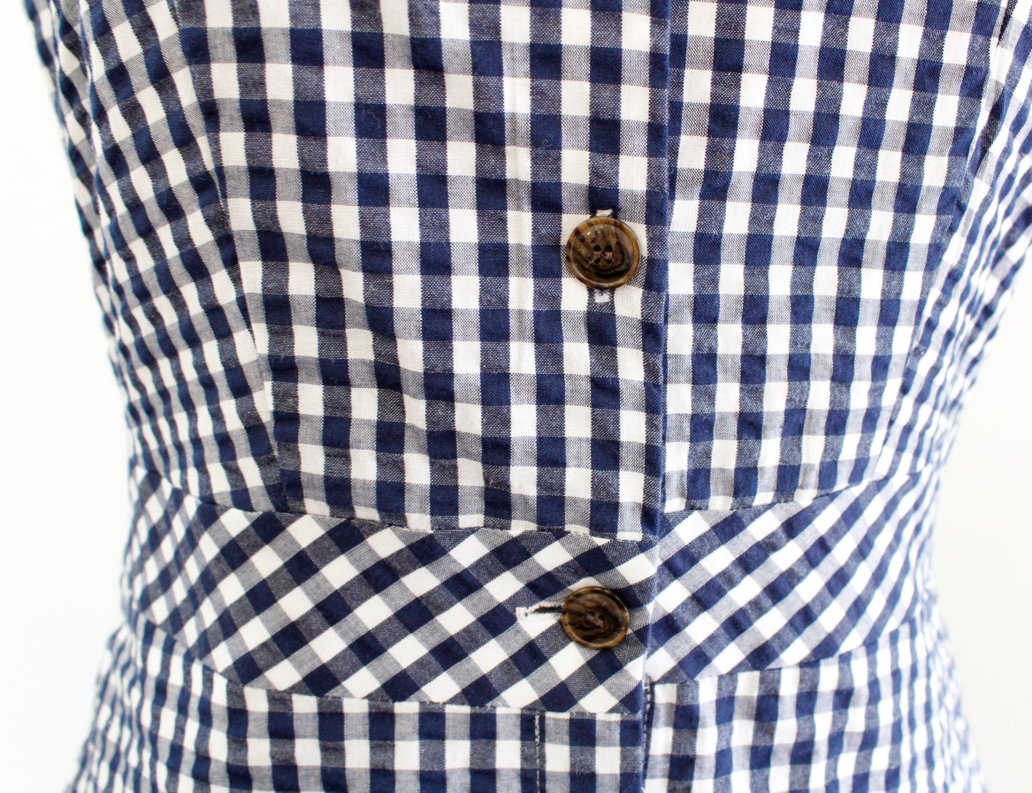 J Crew Factory Navy Blue White Gingham Plaid Button Front Dress Size 0 V Neck