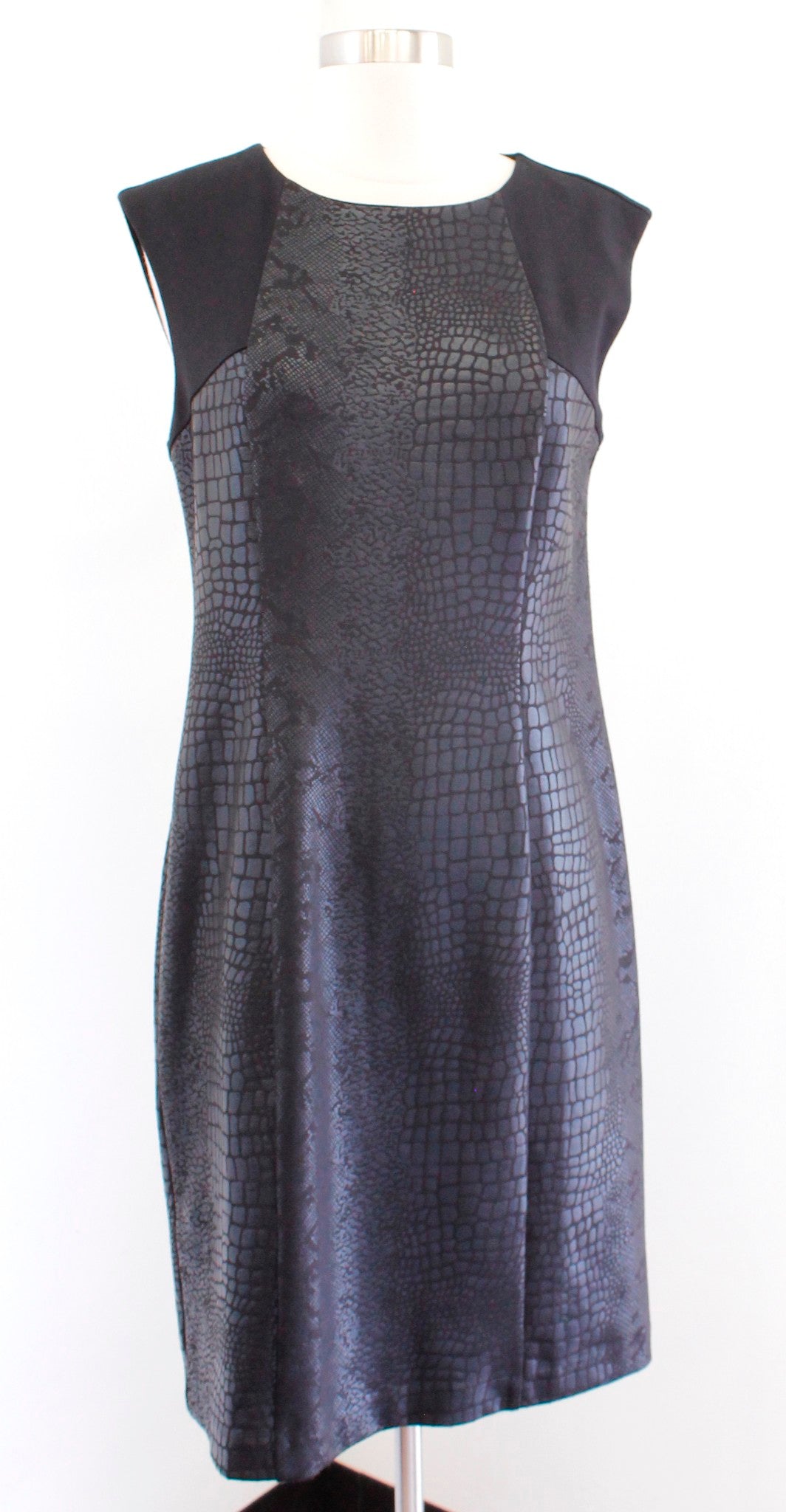 NWT Chicos Black Ponte Embossed Snakeskin Print Jackie Dress Size 0 Sleeveless