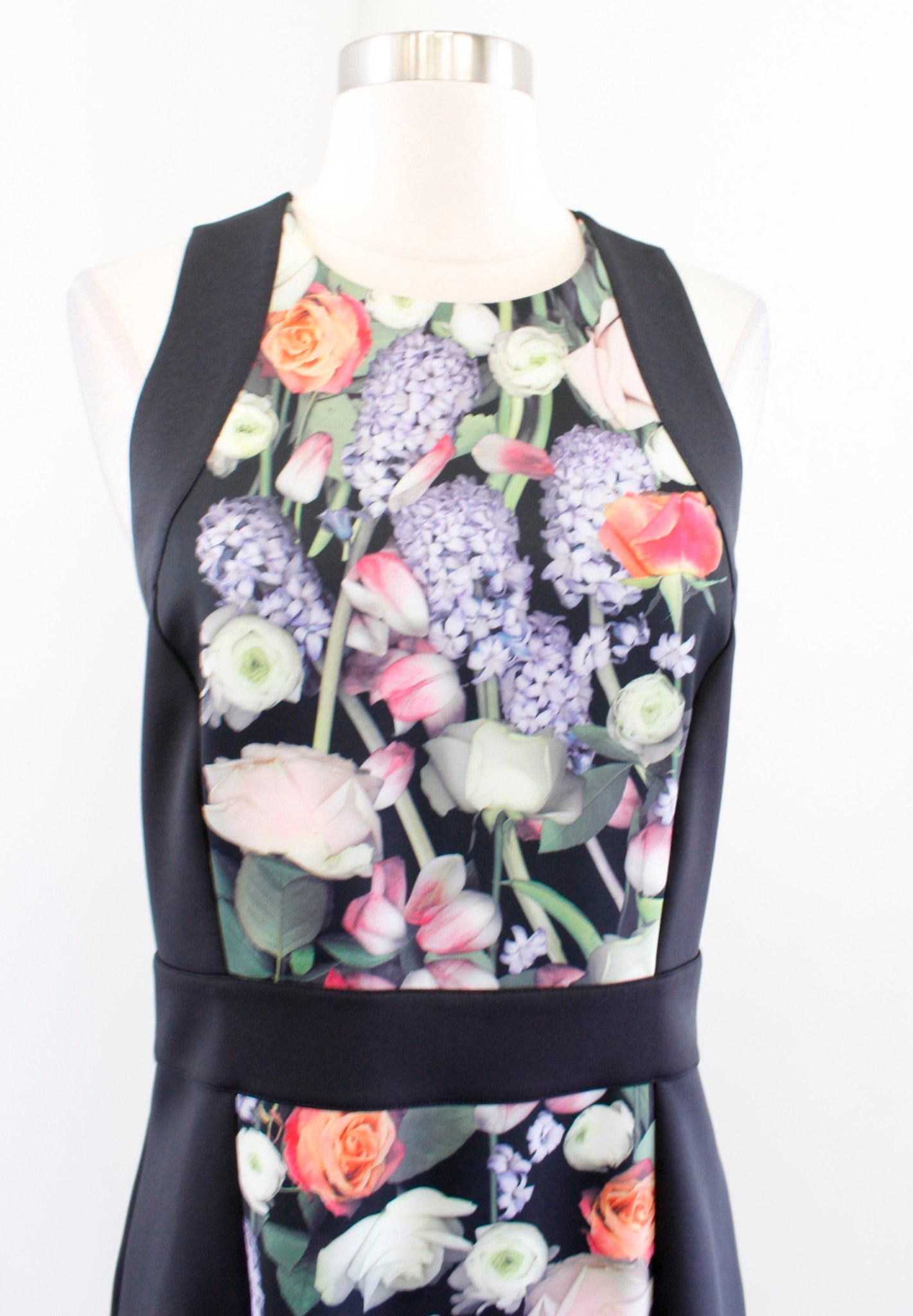 Ted Baker Avka Kensington Floral Print Bodycon Sheath Dress Size 3 Strappy Black