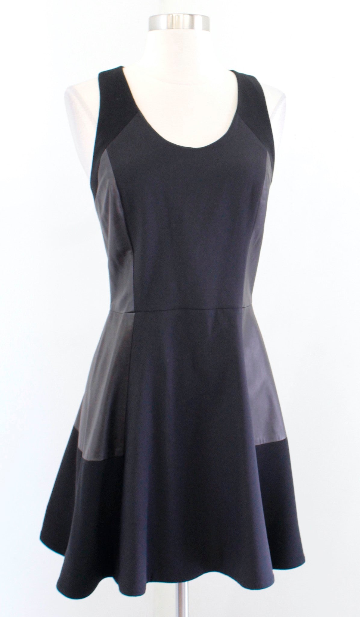 Rag and Bone Montrose Black Lamb Leather Trim Fit and Flare Mini Dress Size 2