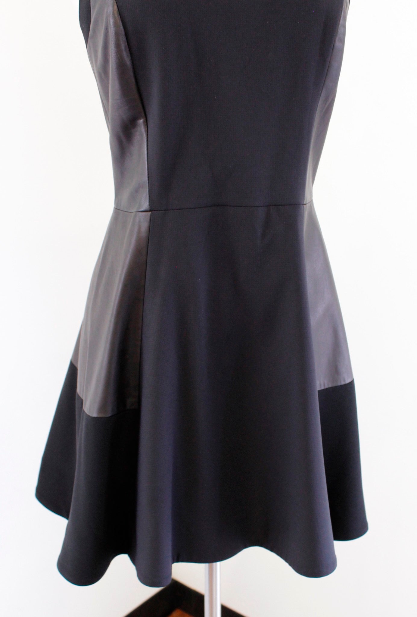 Rag and Bone Montrose Black Lamb Leather Trim Fit and Flare Mini Dress Size 2