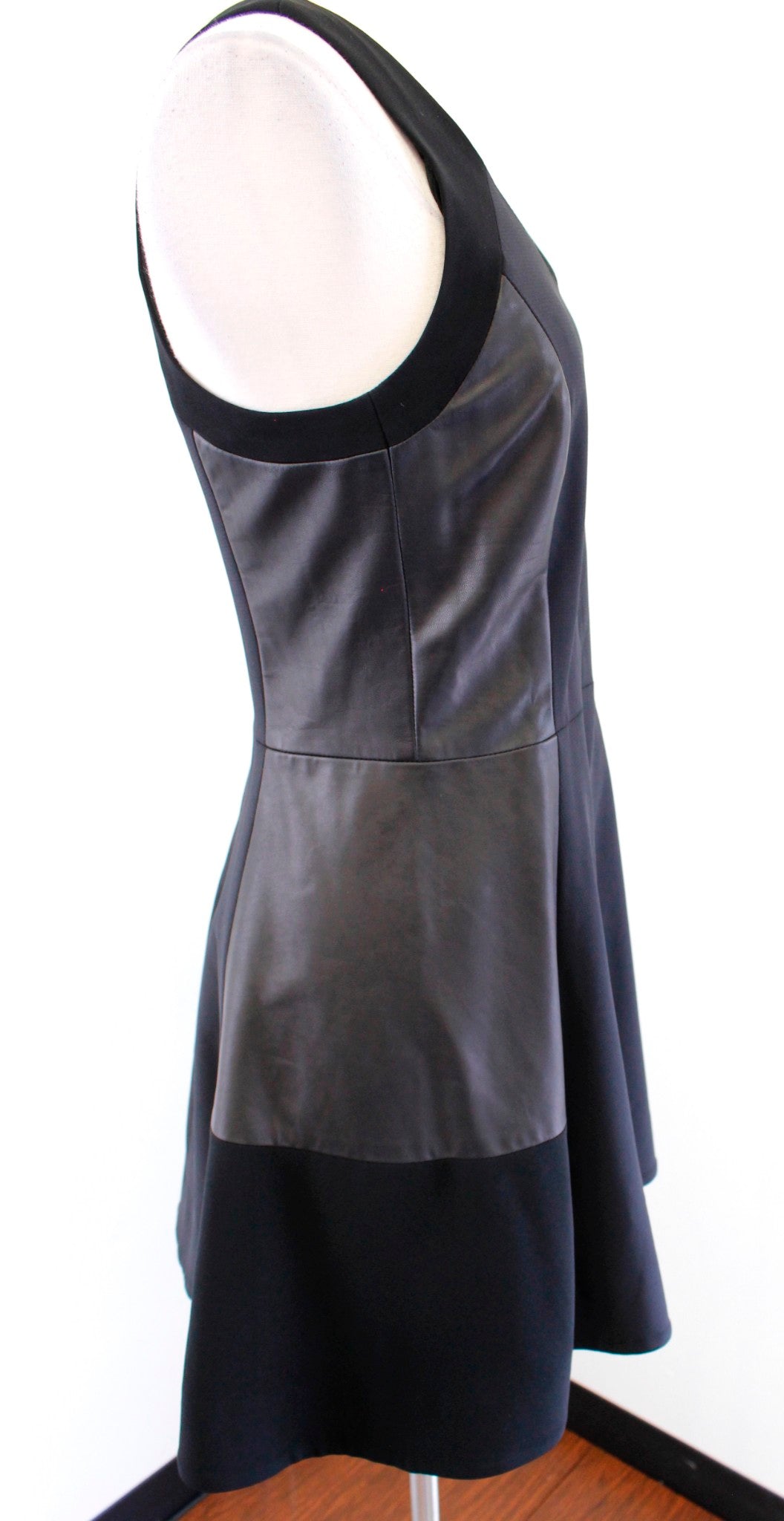 Rag and Bone Montrose Black Lamb Leather Trim Fit and Flare Mini Dress Size 2