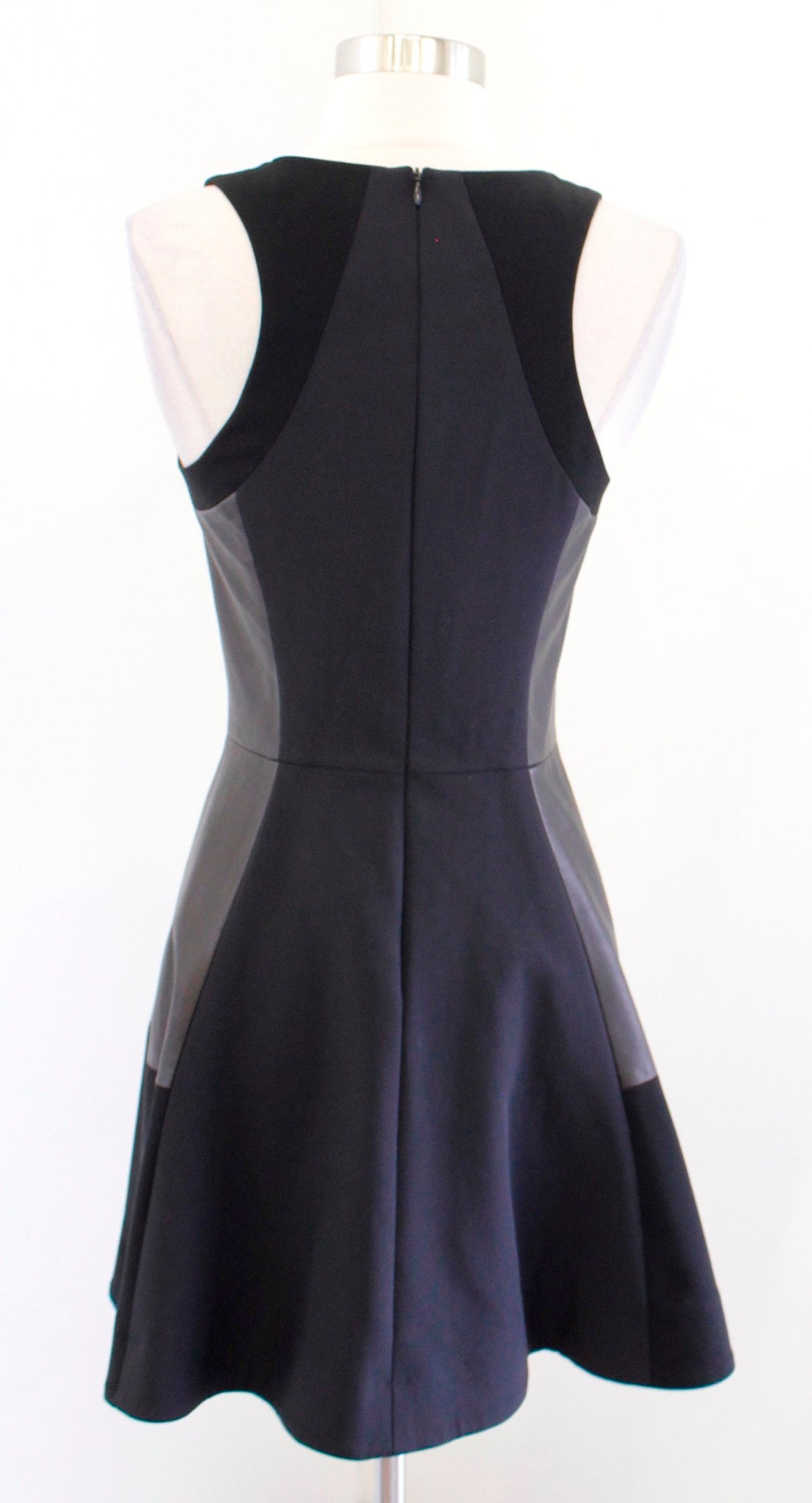 Rag and Bone Montrose Black Lamb Leather Trim Fit and Flare Mini Dress Size 2