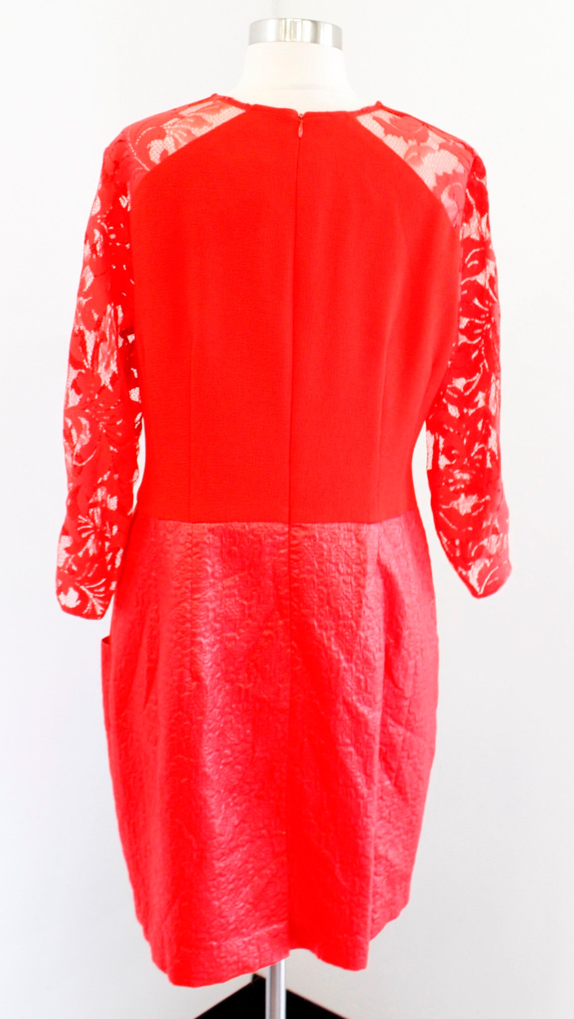 Nanette Lepore Womens Bright Red Lace Trim Textured Shift Dress Size 12