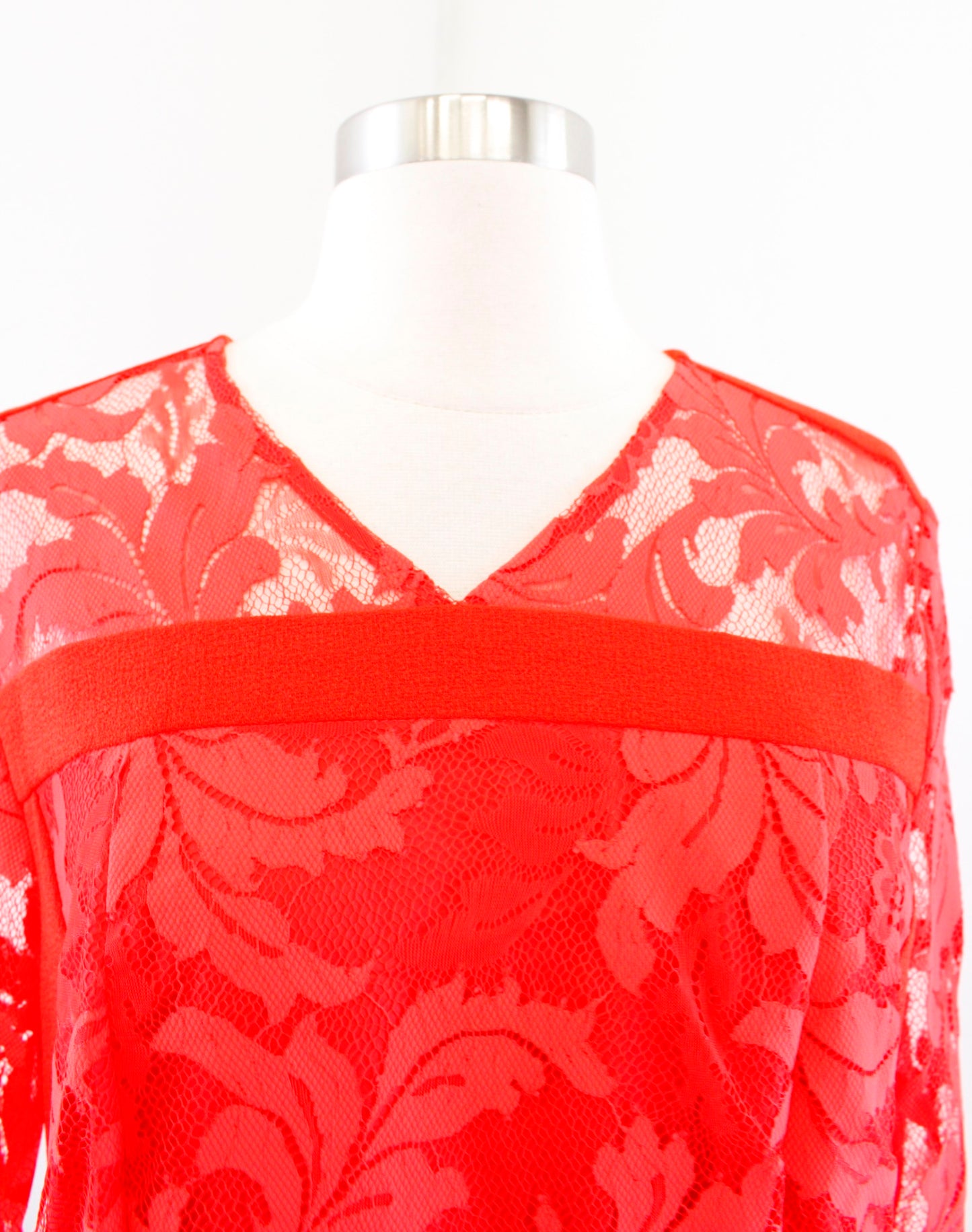 Nanette Lepore Womens Bright Red Lace Trim Textured Shift Dress Size 12