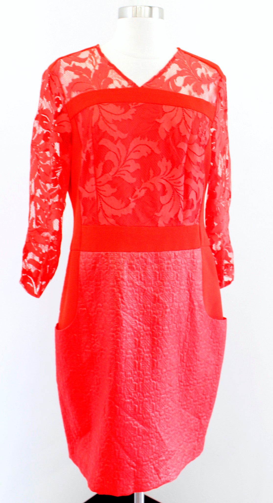 Nanette Lepore Womens Bright Red Lace Trim Textured Shift Dress Size 12