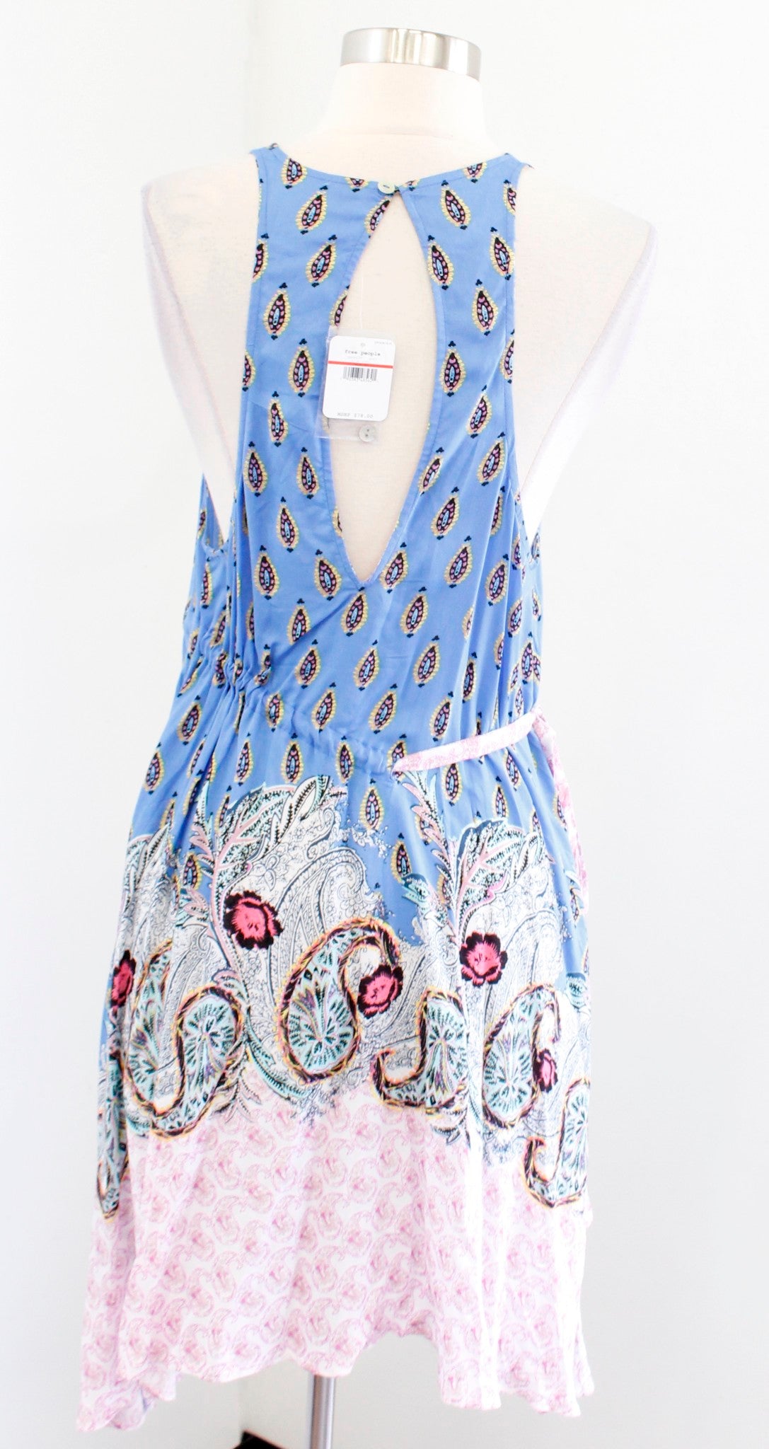 NWT Intimately Free People Rendezvous Blue Paisley Print Tie Slip Dress Size XS