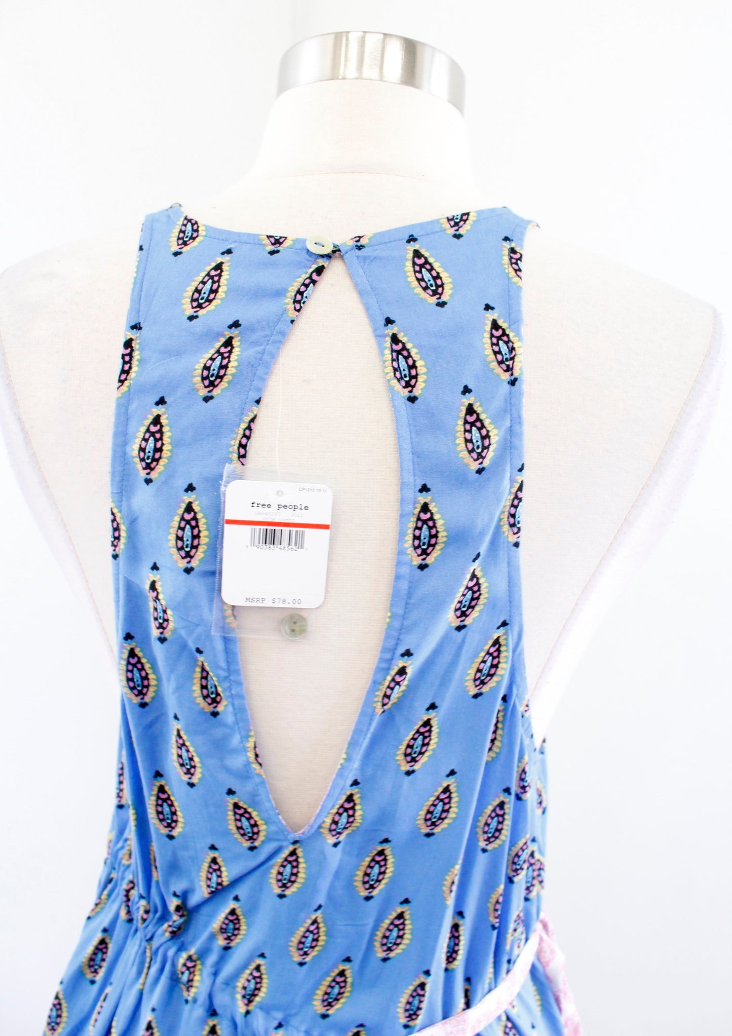 NWT Intimately Free People Rendezvous Blue Paisley Print Tie Slip Dress Size XS