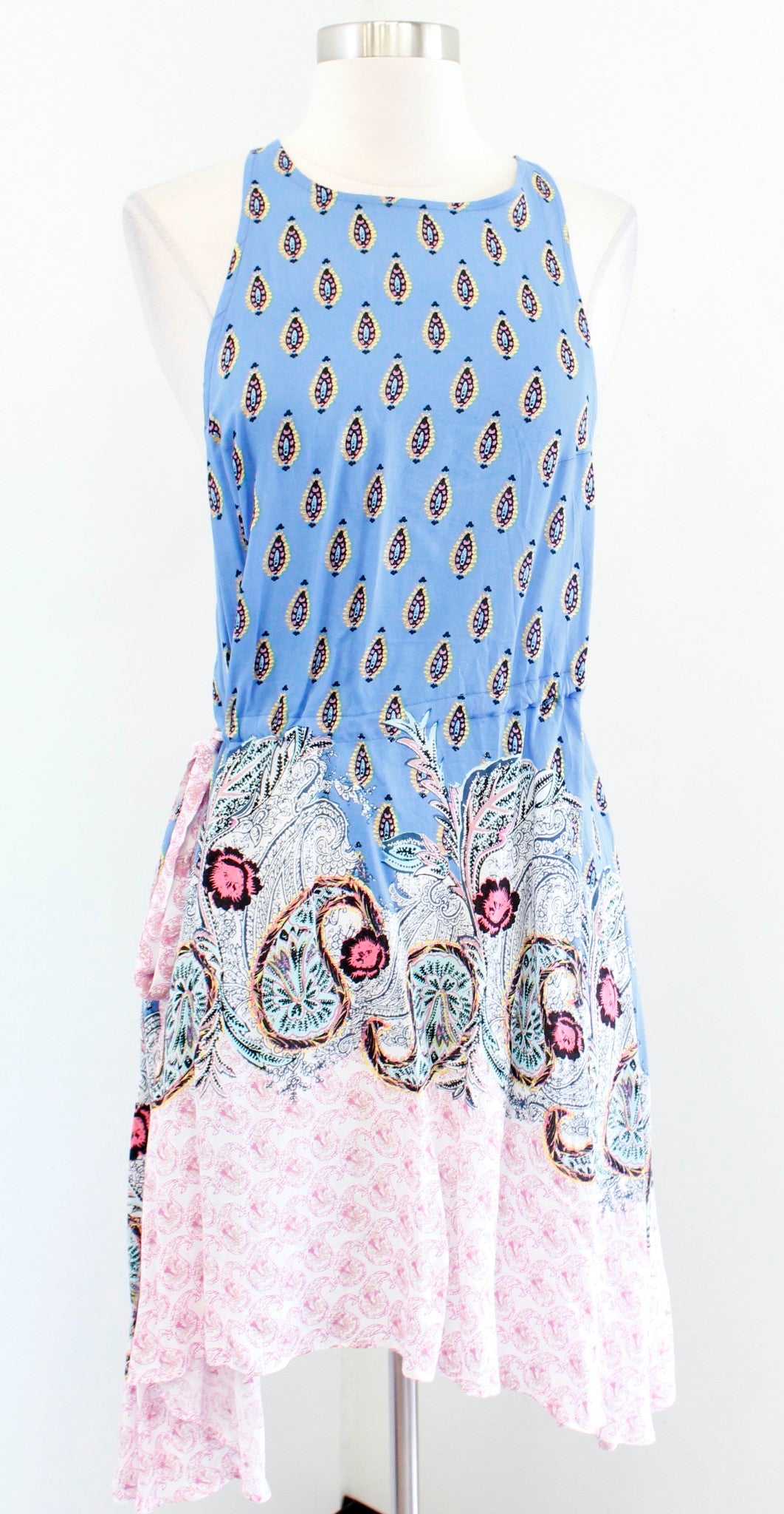 NWT Intimately Free People Rendezvous Blue Paisley Print Tie Slip Dress Size XS