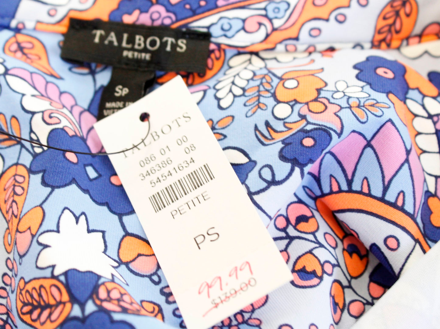 NWT Talbots Catalina Cloth Floral Paisley Print Dress Size PS SP Blue Orange