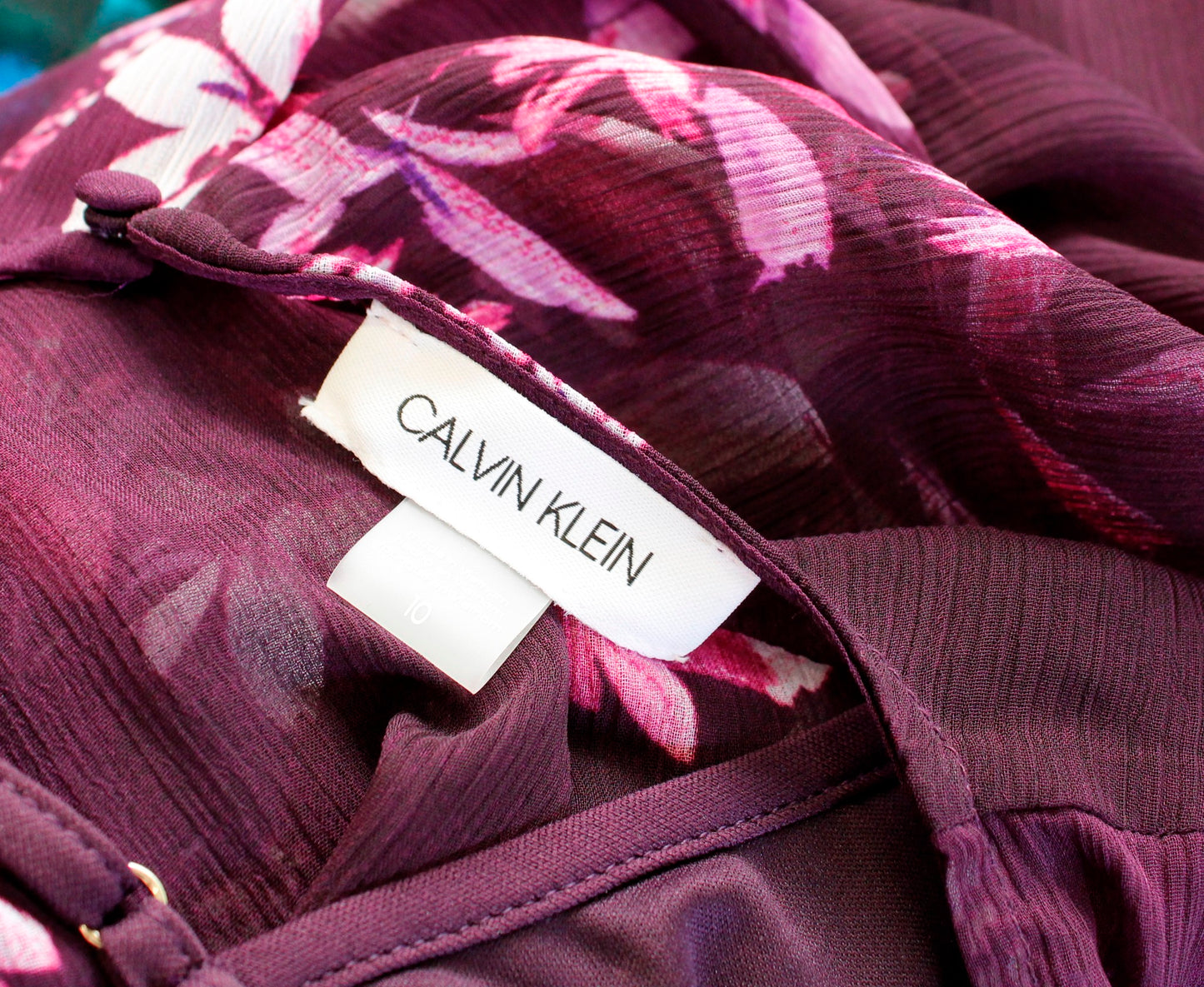 Calvin Klein Purple Floral Print V Neck Hi Lo Chiffon Maxi Dress Size 10 Womens