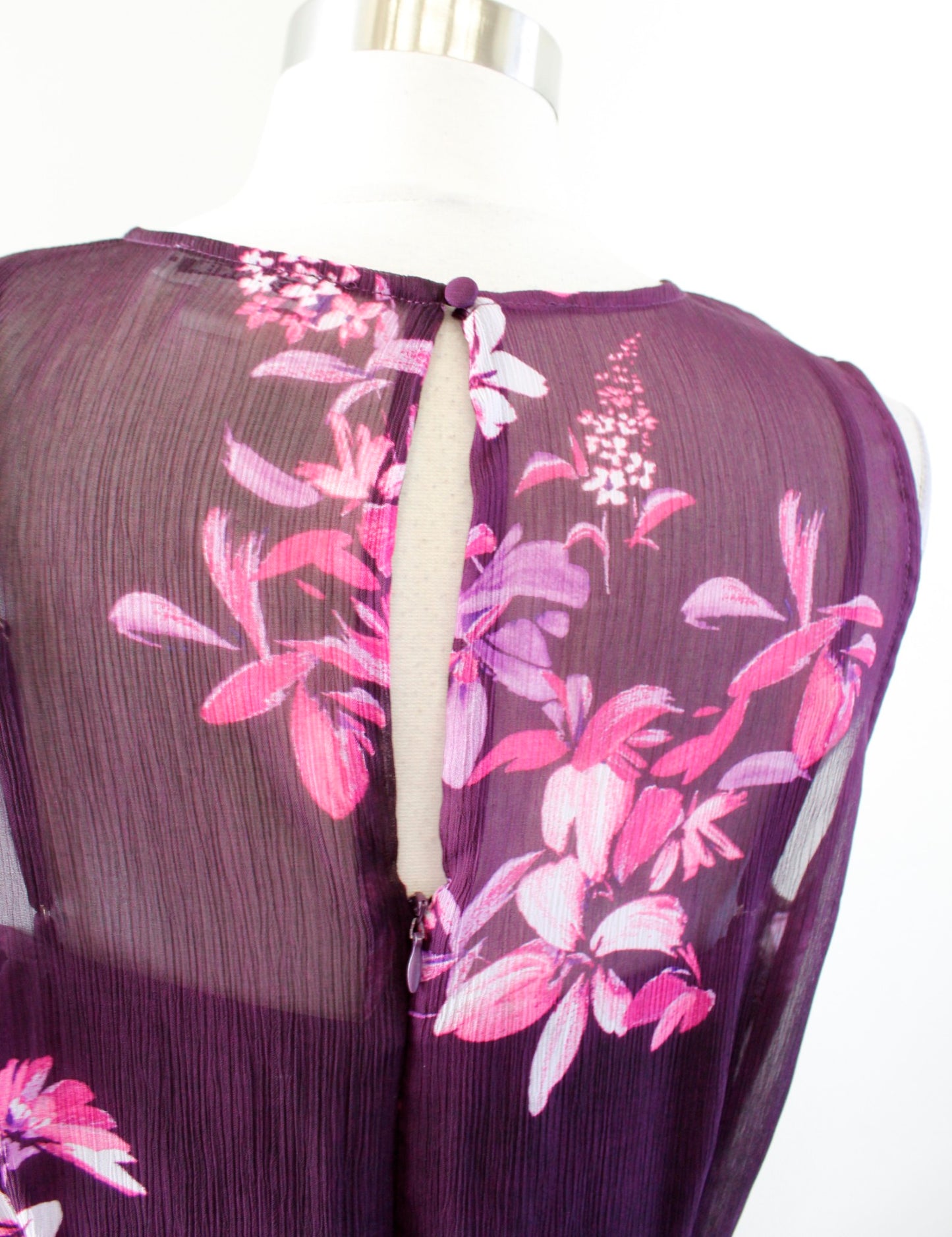 Calvin Klein Purple Floral Print V Neck Hi Lo Chiffon Maxi Dress Size 10 Womens