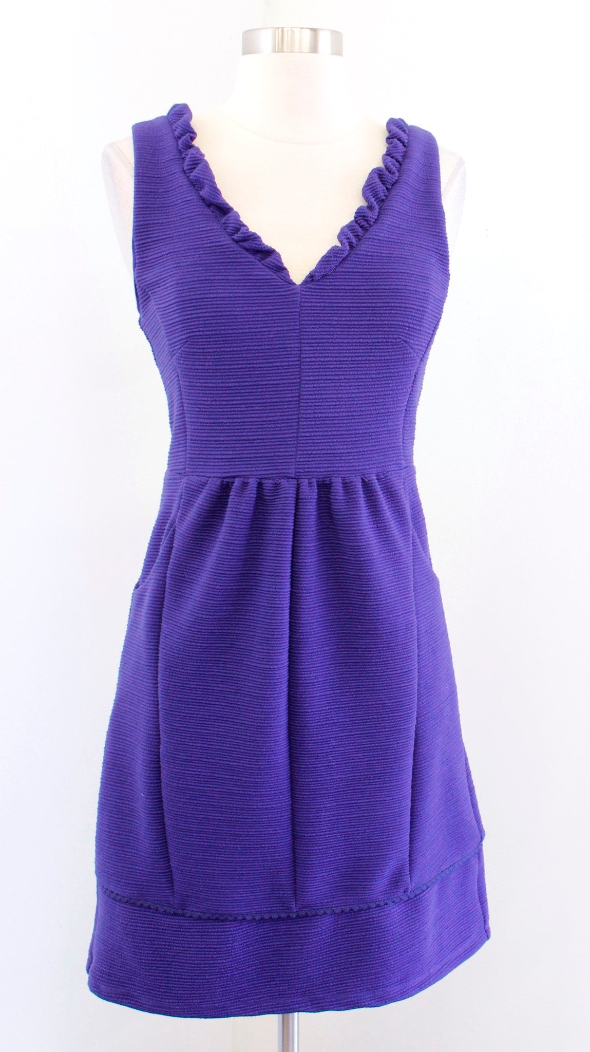 NWT Maeve Anthropologie Blue/Purple Ruffled Ottoman Ribbed Dress Size S Sheath