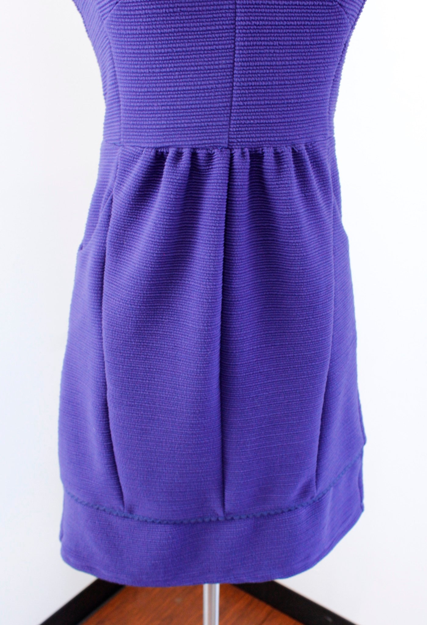 NWT Maeve Anthropologie Blue/Purple Ruffled Ottoman Ribbed Dress Size S Sheath