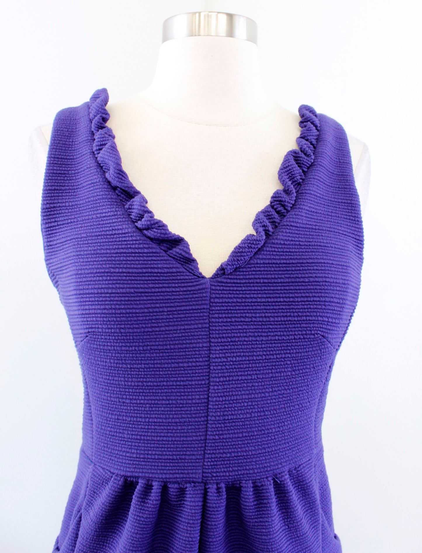 NWT Maeve Anthropologie Blue/Purple Ruffled Ottoman Ribbed Dress Size S Sheath