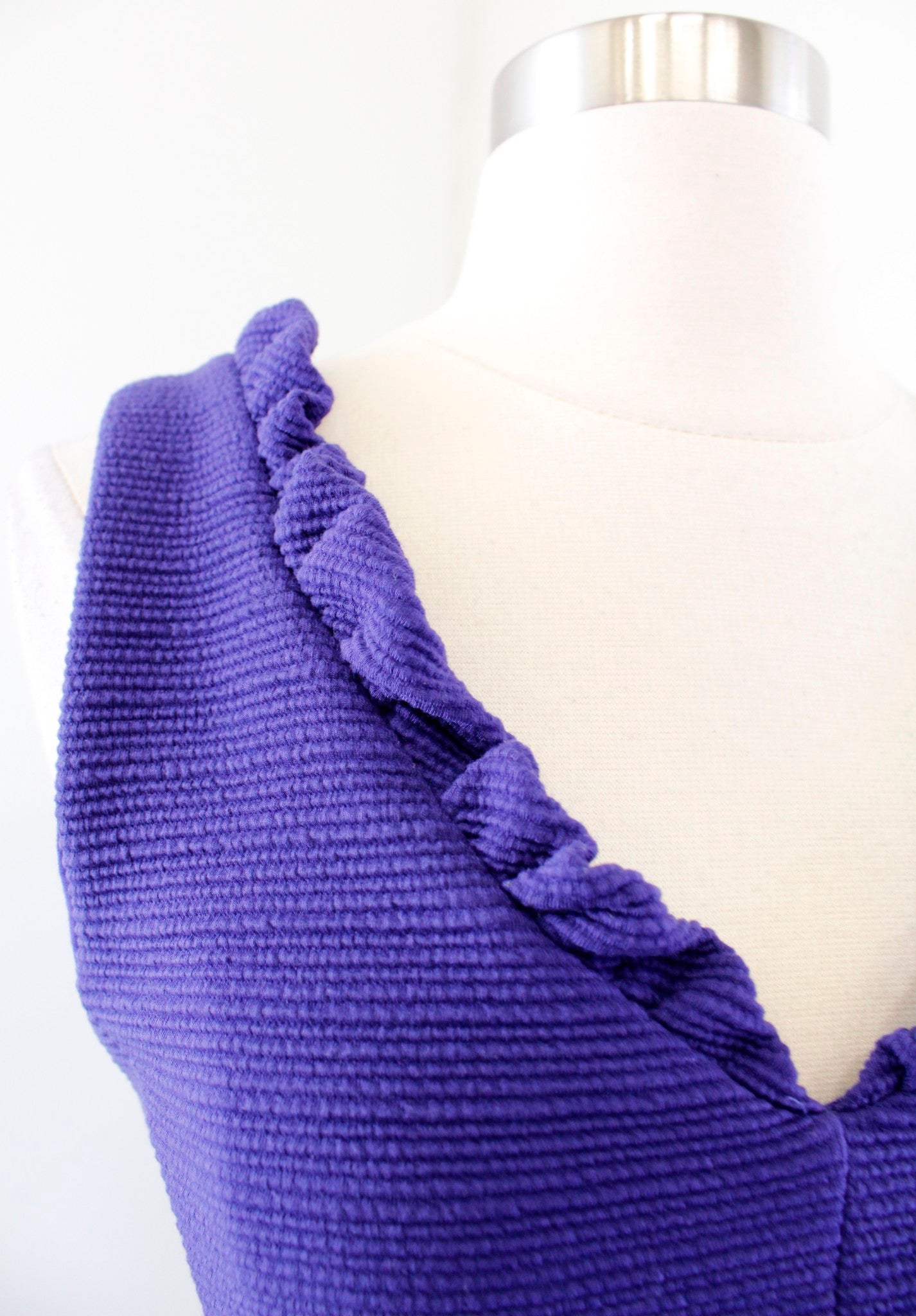 NWT Maeve Anthropologie Blue/Purple Ruffled Ottoman Ribbed Dress Size S Sheath