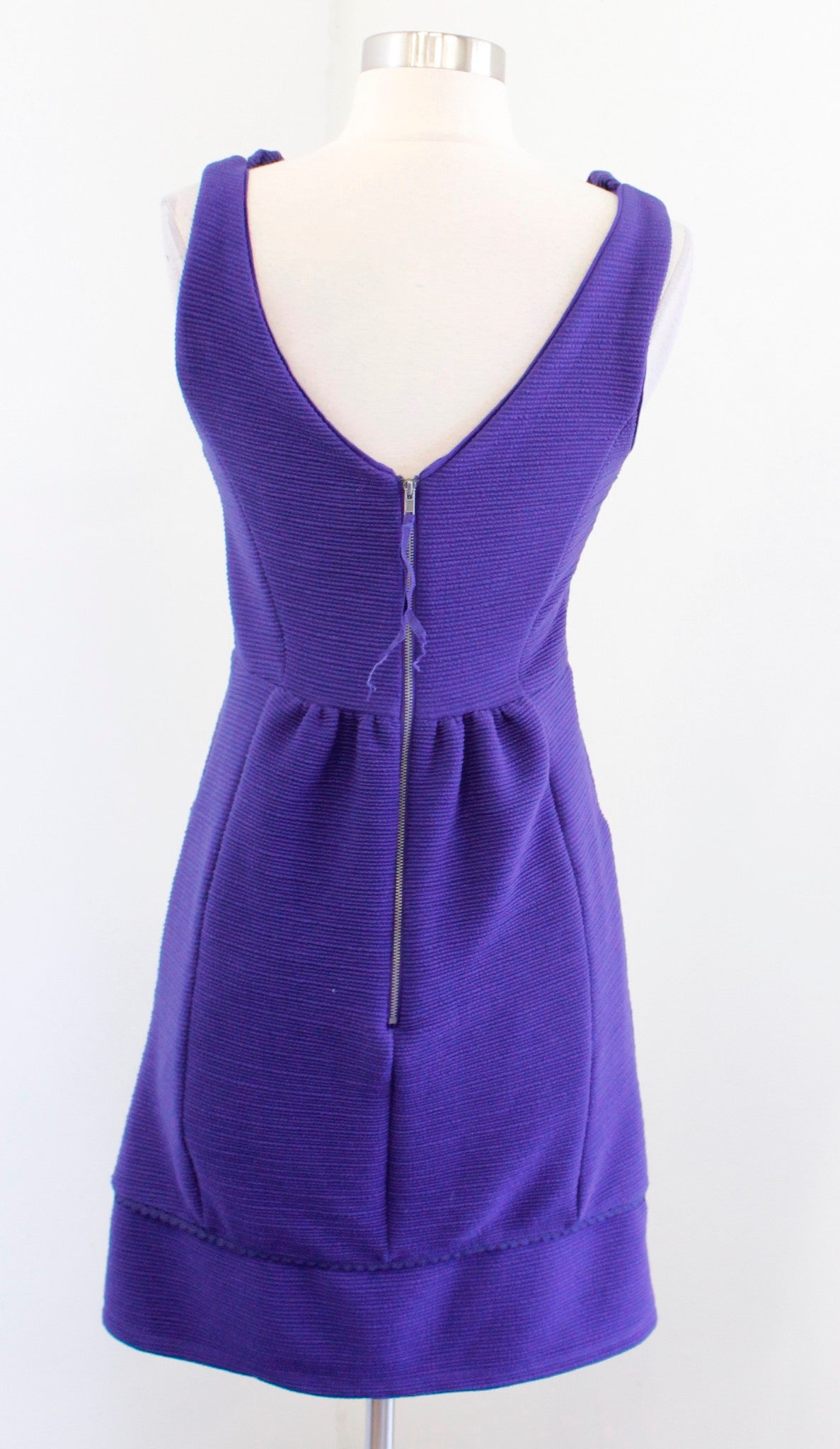 NWT Maeve Anthropologie Blue/Purple Ruffled Ottoman Ribbed Dress Size S Sheath