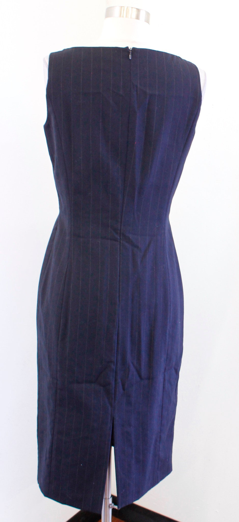 Brooks Brothers Womens Navy Blue Pinstripe V Neck Wool Sheath Dress Sz 4 Career