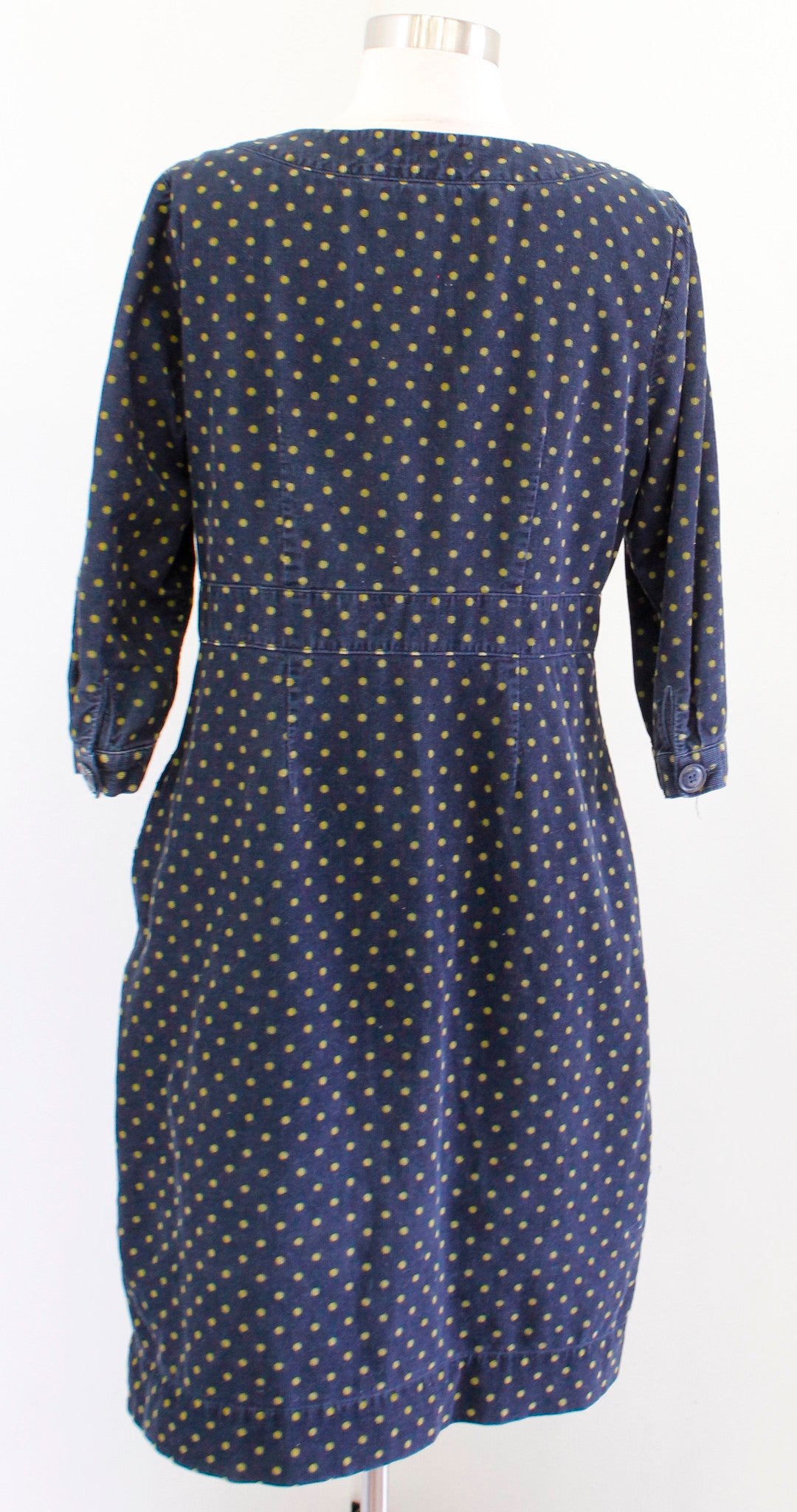 Boden Womens Navy Blue Yellow Polka Dot Placket Cord Corduroy Dress Size US 8L 8