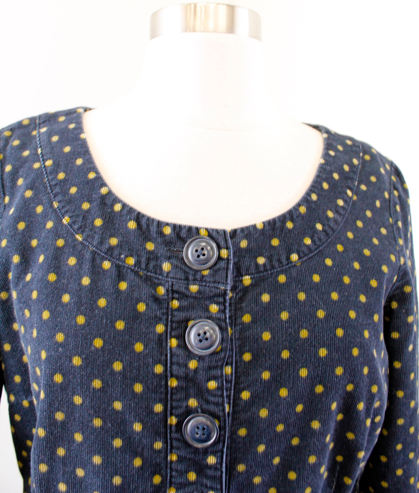 Boden Womens Navy Blue Yellow Polka Dot Placket Cord Corduroy Dress Size US 8L 8