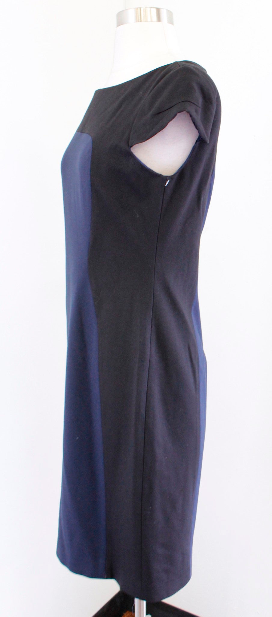 Elie Tahari Navy Blue Black Color Block Cap Sleeve Knit Sheath Dress Size 4