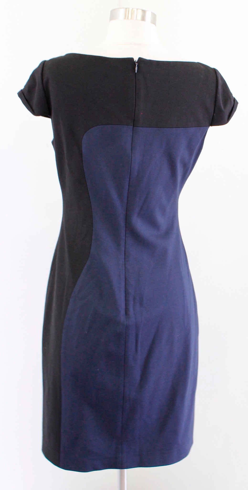 Elie Tahari Navy Blue Black Color Block Cap Sleeve Knit Sheath Dress Size 4