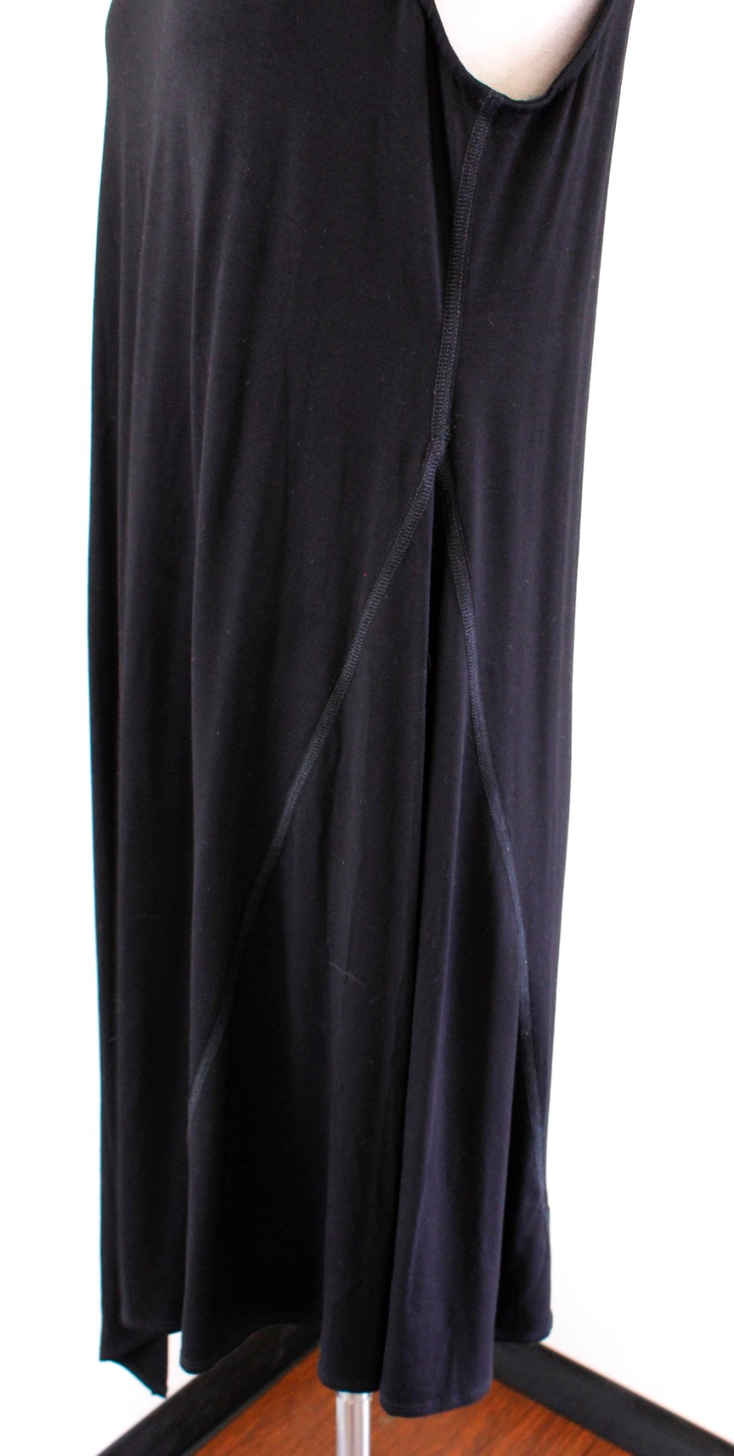 Eileen Fisher Solid Black Asymmetrical Hem Viscose Jersey Dress Sz S Sleeveless