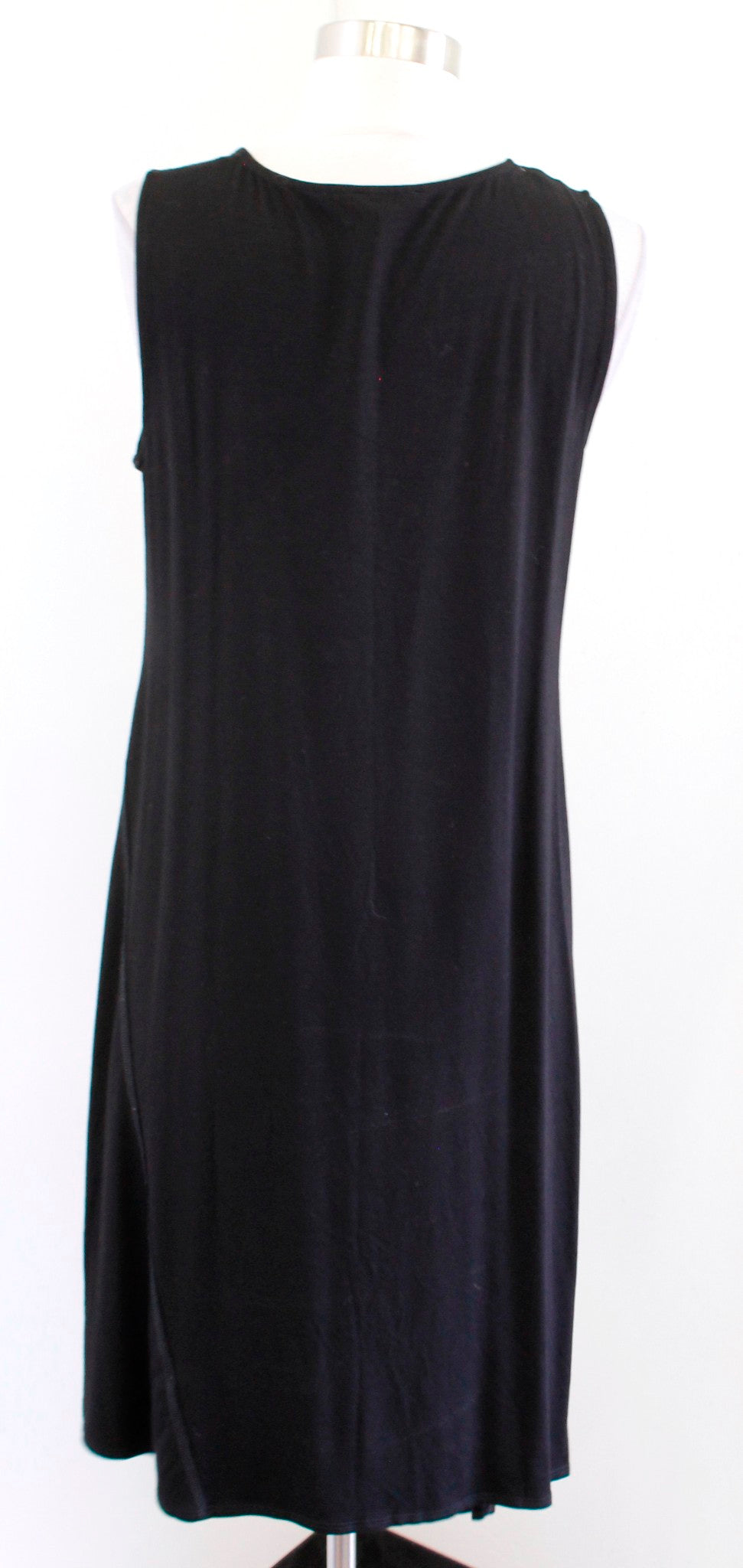 Eileen Fisher Solid Black Asymmetrical Hem Viscose Jersey Dress Sz S Sleeveless