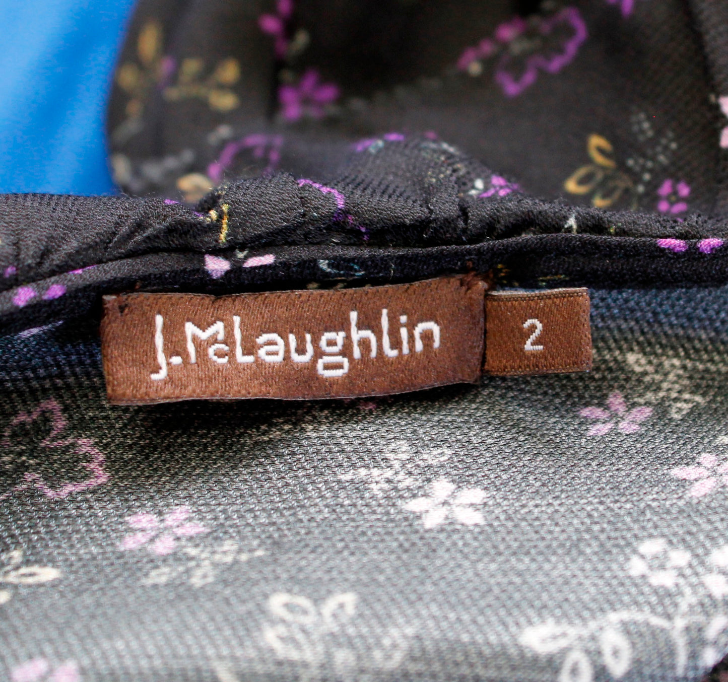 J McLaughlin Sonny Black Purple Floral Print Ruffle Faux Wrap Dress Size 2 Silk