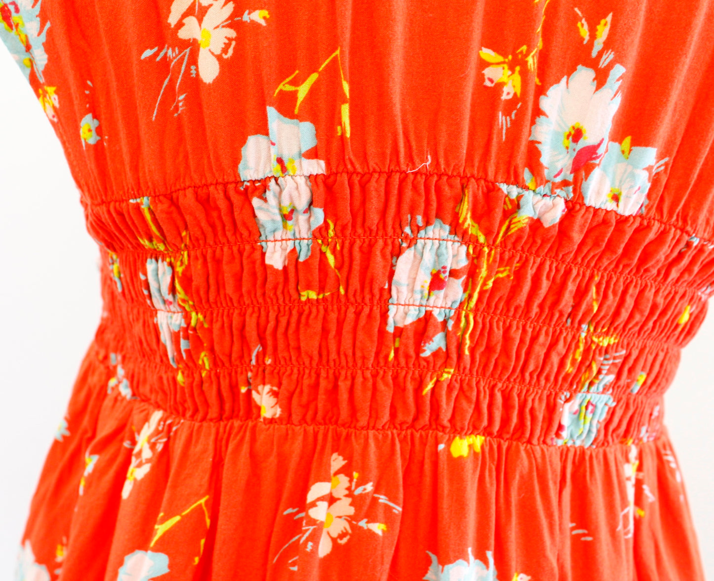 Free People Greatest Day Orange Floral Print Smocked Mini Dress Size XS Tunic