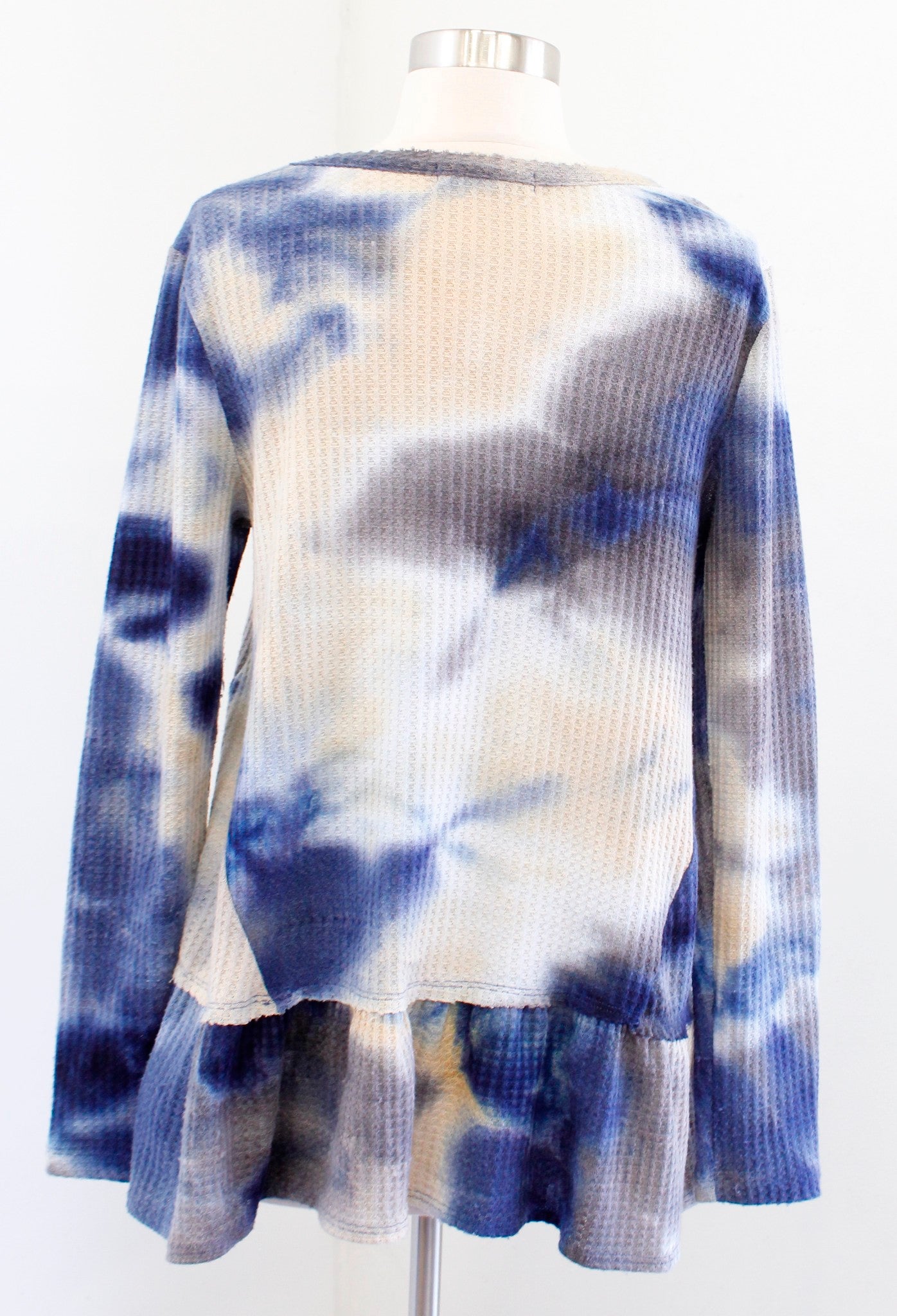 Eri + Ali Anthropologie Tallie Blue Tie Dye Waffle Thermal Knit Peplum Top Sz S