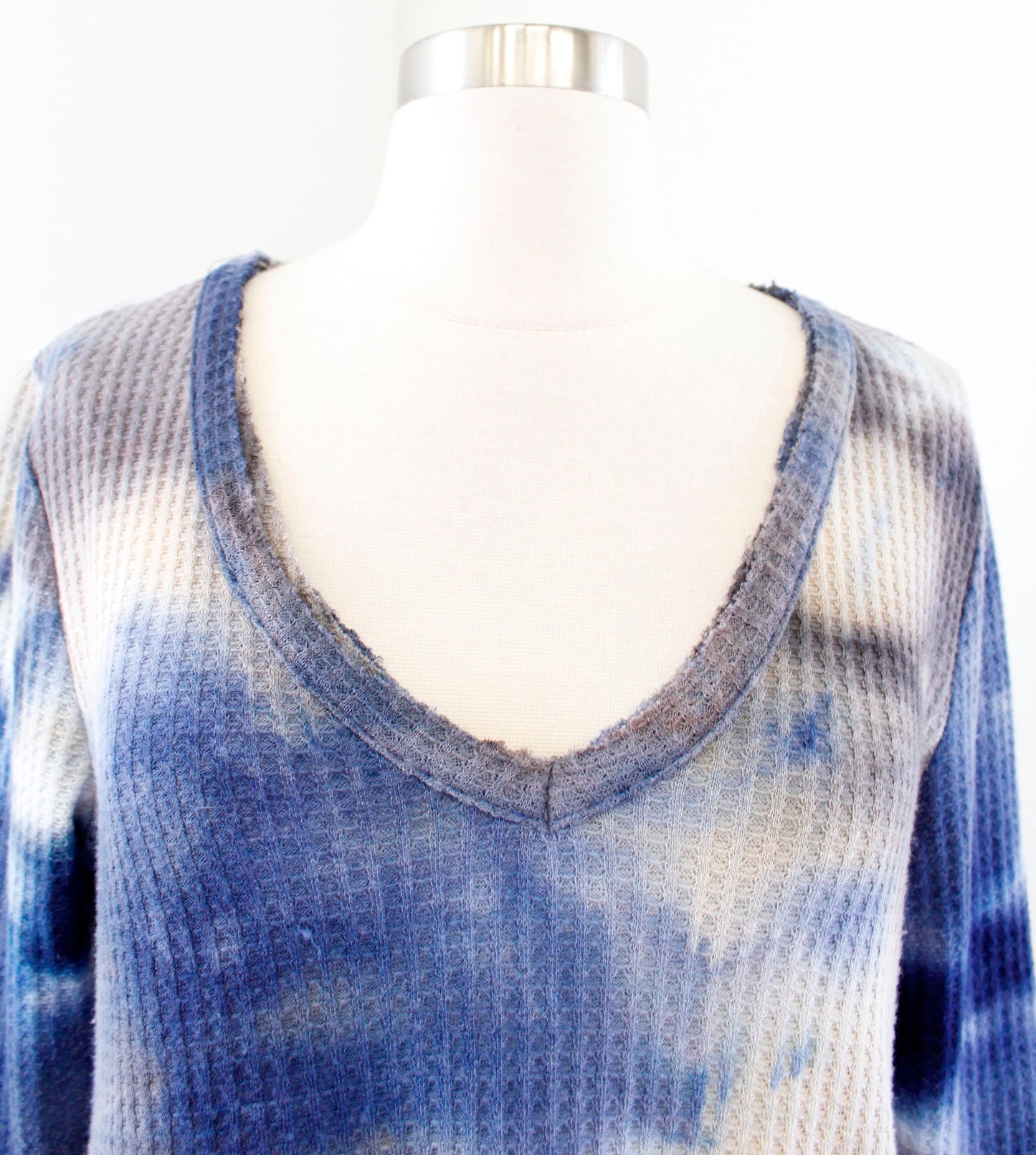Eri + Ali Anthropologie Tallie Blue Tie Dye Waffle Thermal Knit Peplum Top Sz S