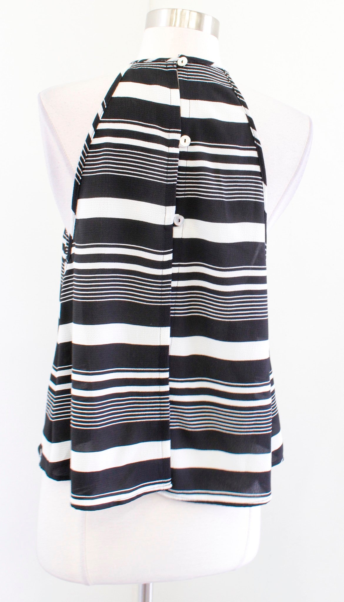 Show Me Your Mumu Selena Black Stripe Button Split Back Halter Tank Top Blouse S