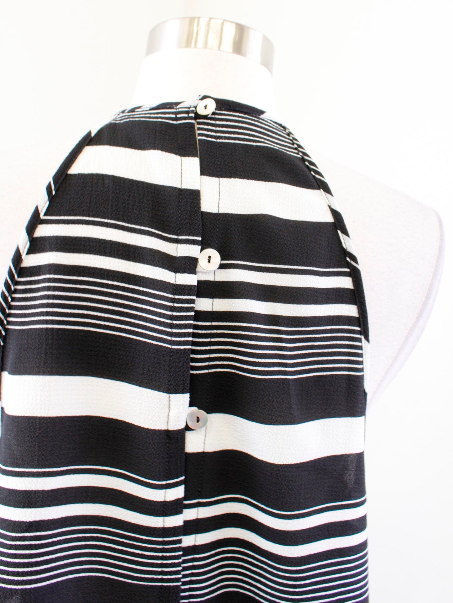 Show Me Your Mumu Selena Black Stripe Button Split Back Halter Tank Top Blouse S